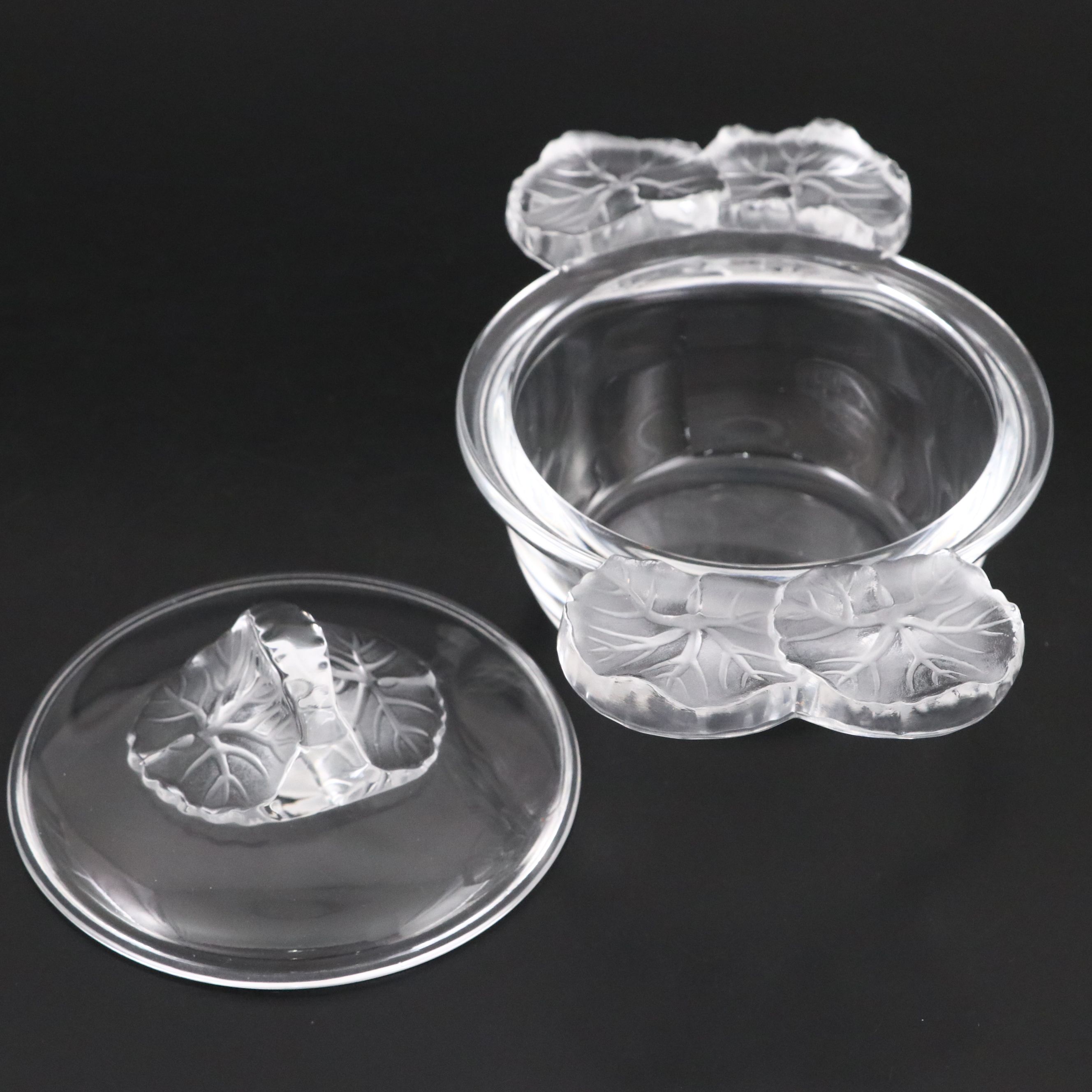 Lalique "Honfleur" Frosted and Clear Crystal Candy Box with Lid