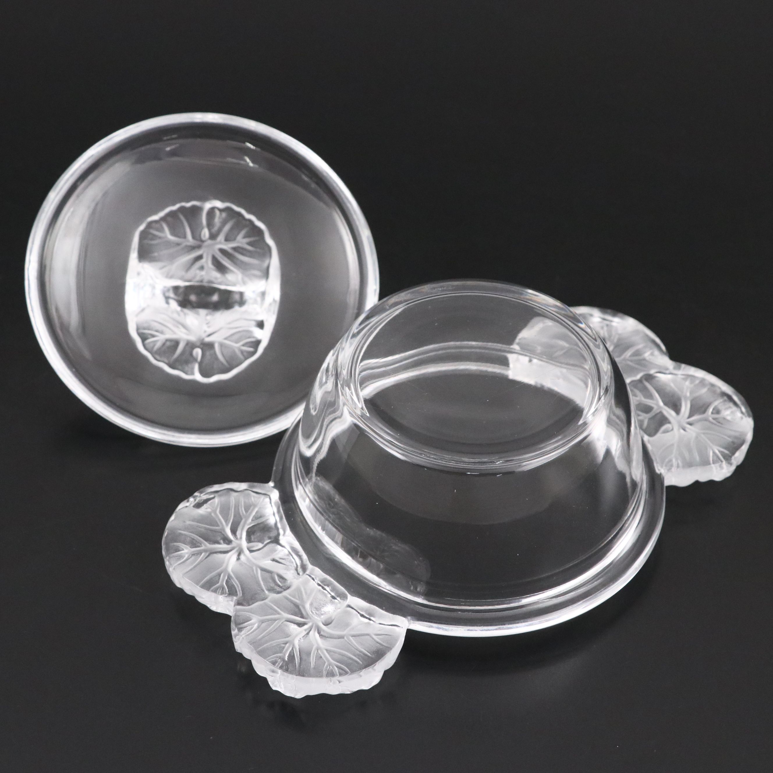 Lalique "Honfleur" Frosted and Clear Crystal Candy Box with Lid