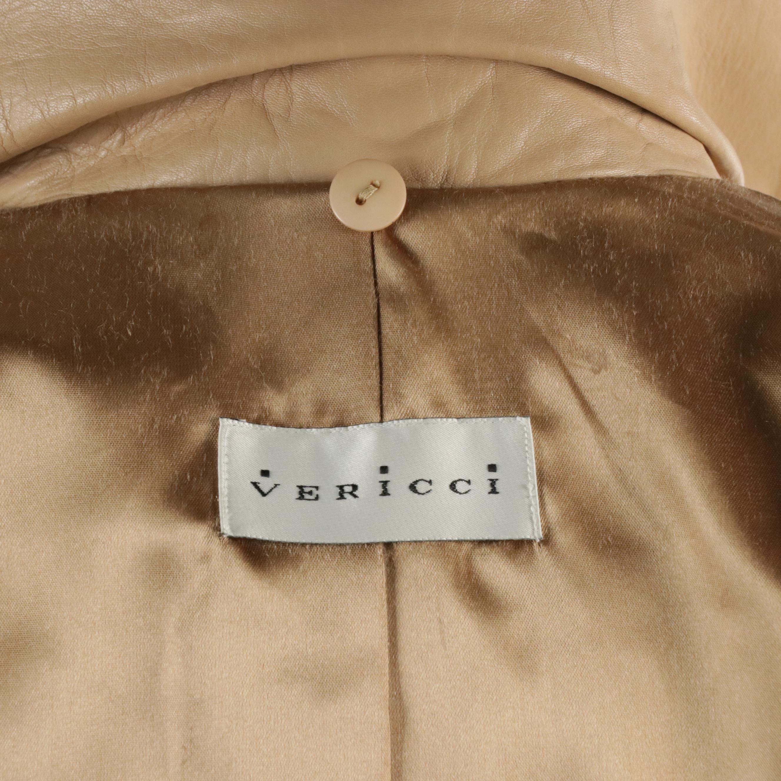Vericci Beige Leather Jacket with Detachable Fox Fur Collar