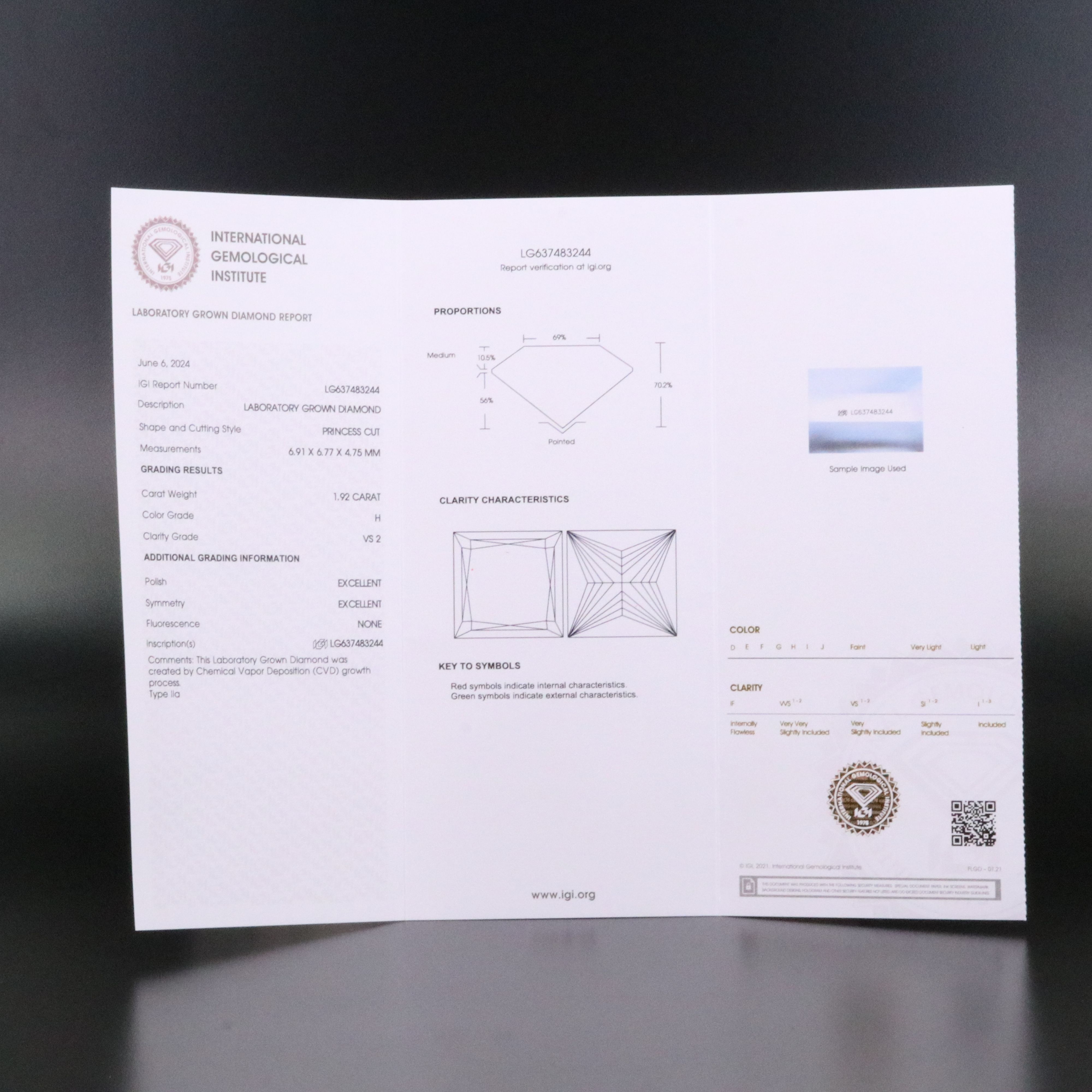 Loose 1.92 CT Lab Grown Diamond with IGI Report