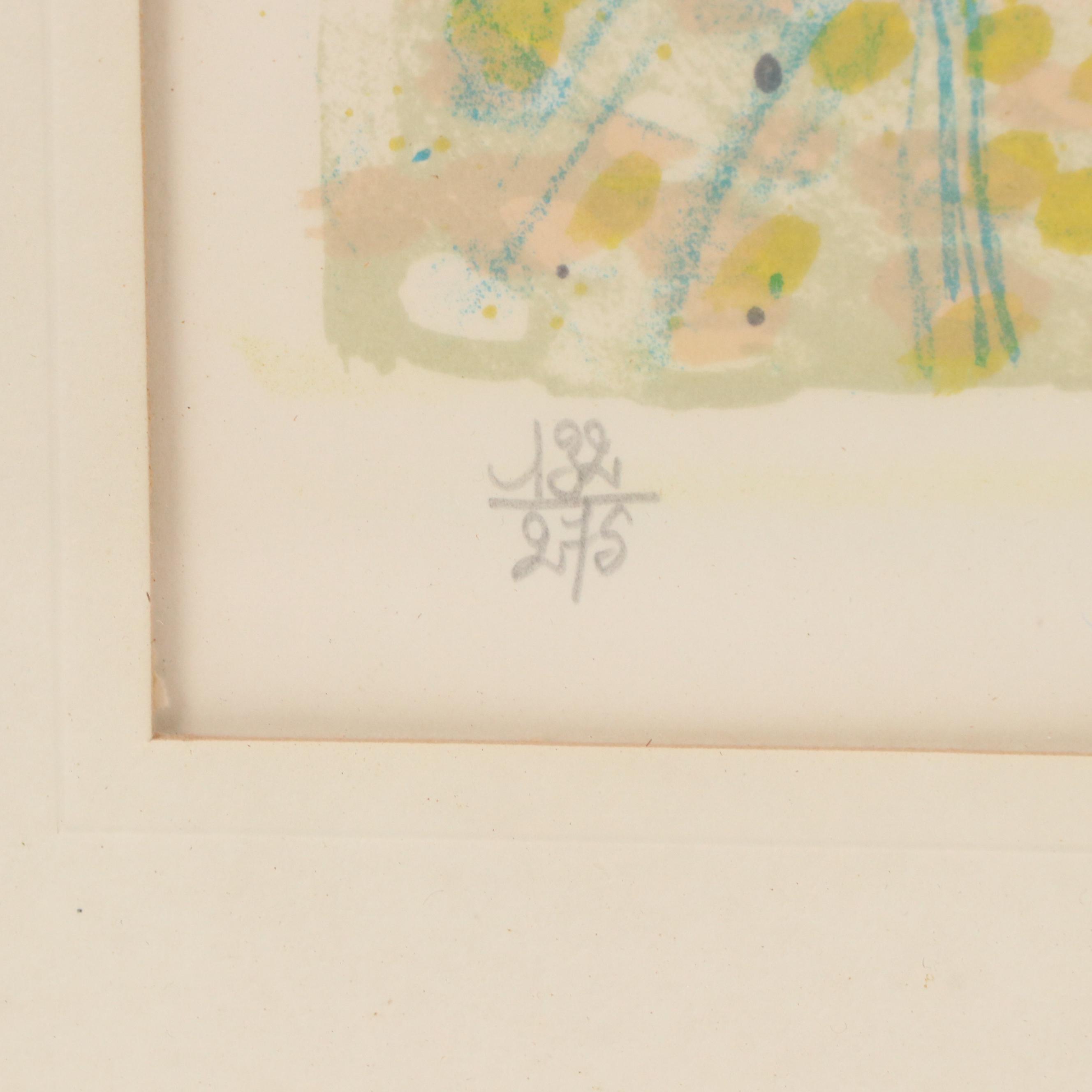 Expressionistic Style Lithograph of European Village Scene with Cathedral