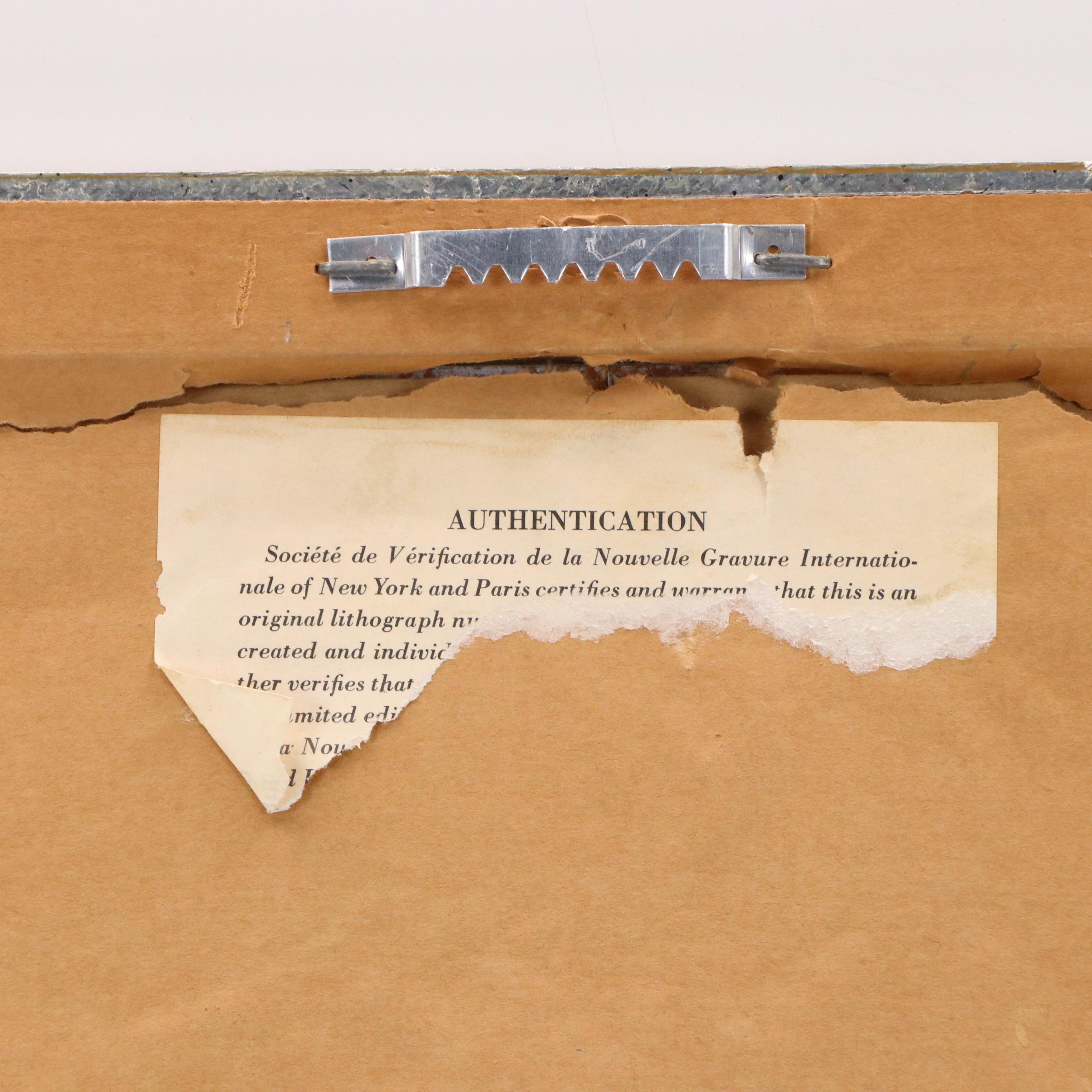 Expressionistic Style Lithograph of European Village Scene with Cathedral