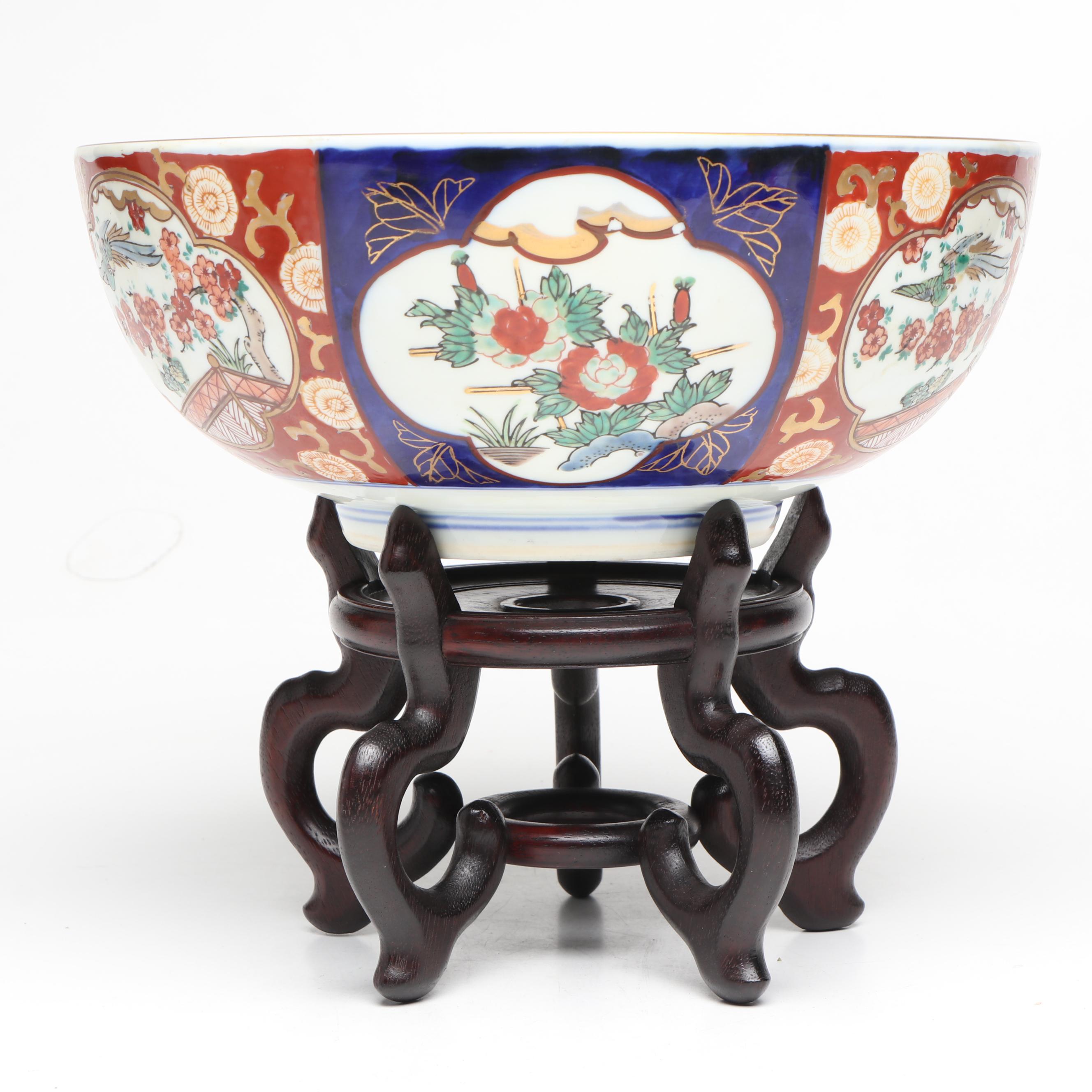 Imperial Imari Porcelain Pedestal Bowl with Other Decor