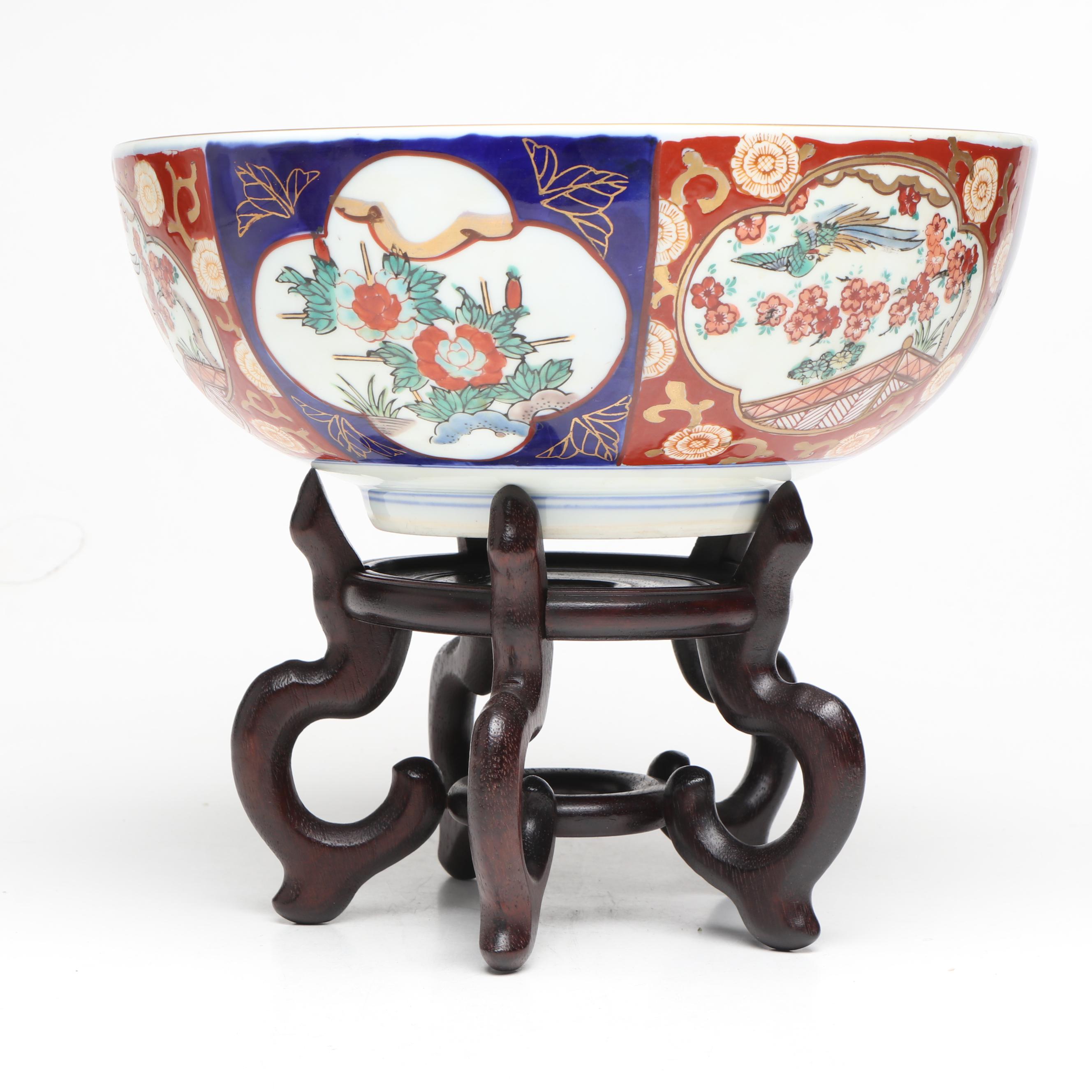 Imperial Imari Porcelain Pedestal Bowl with Other Decor