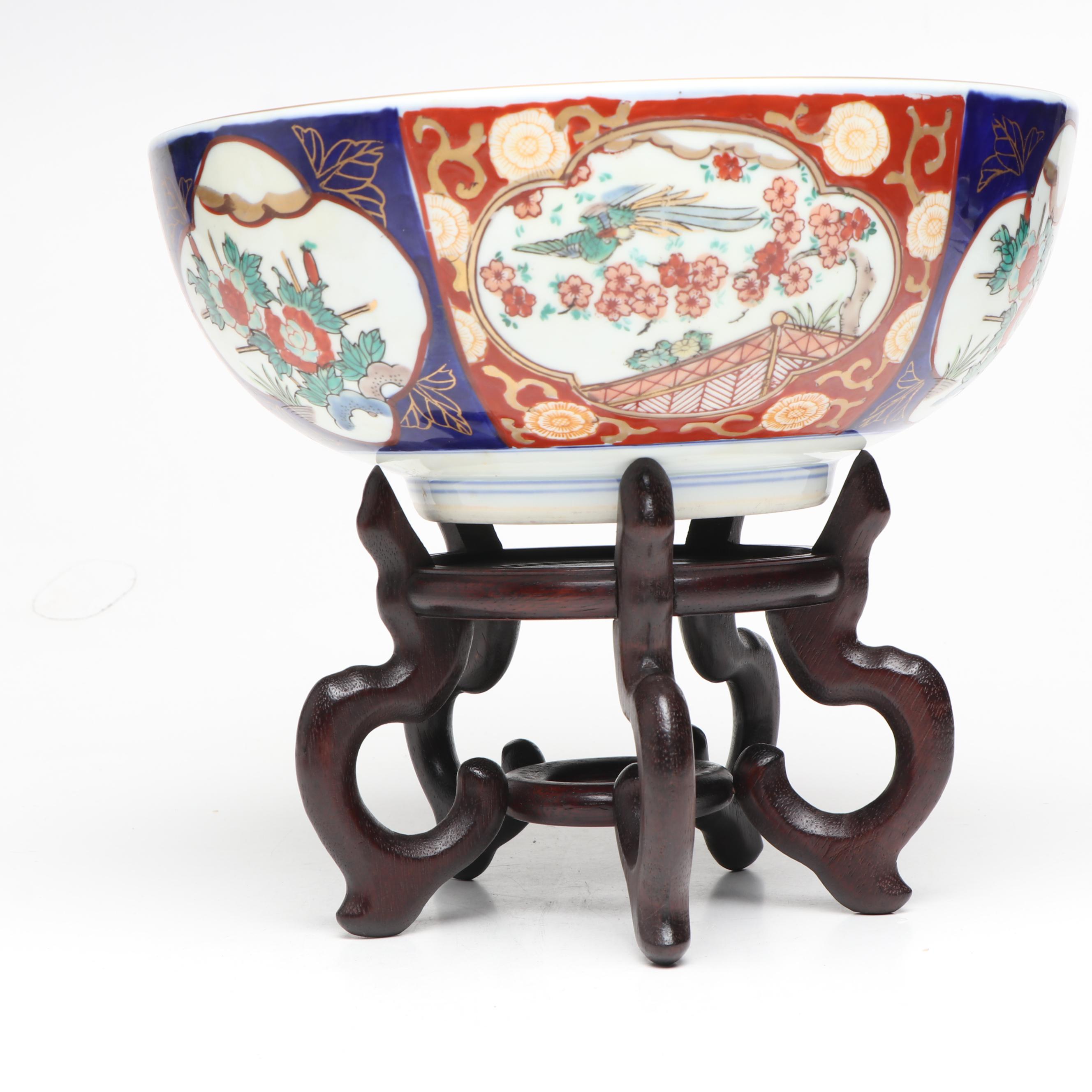 Imperial Imari Porcelain Pedestal Bowl with Other Decor