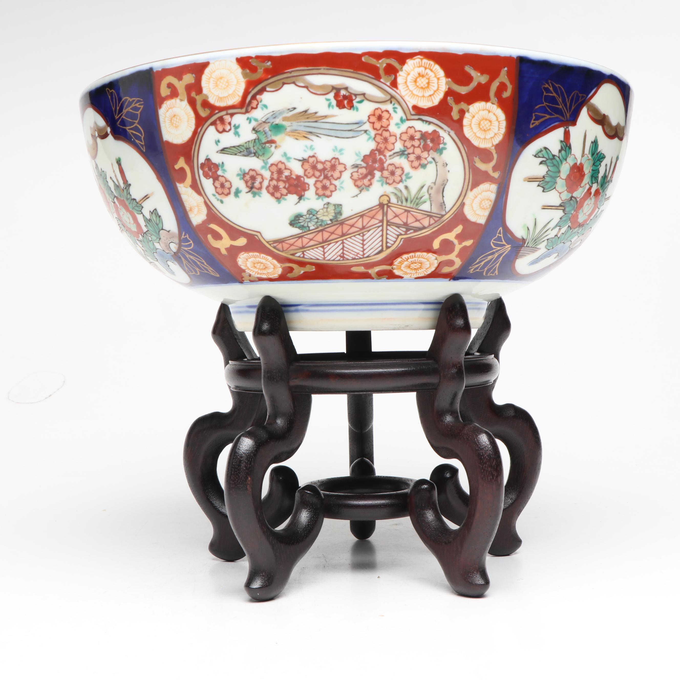 Imperial Imari Porcelain Pedestal Bowl with Other Decor
