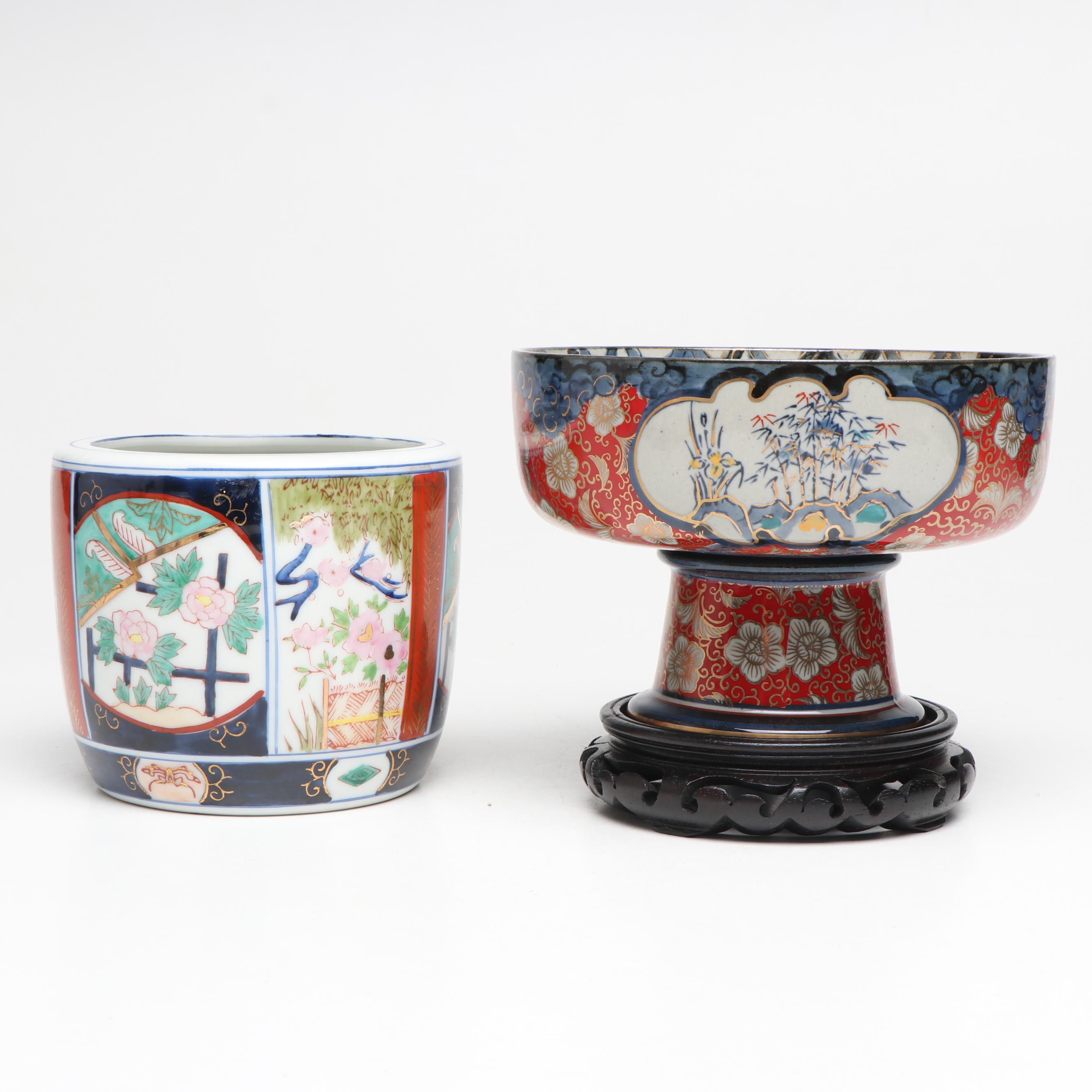 Imperial Imari Porcelain Pedestal Bowl with Other Decor