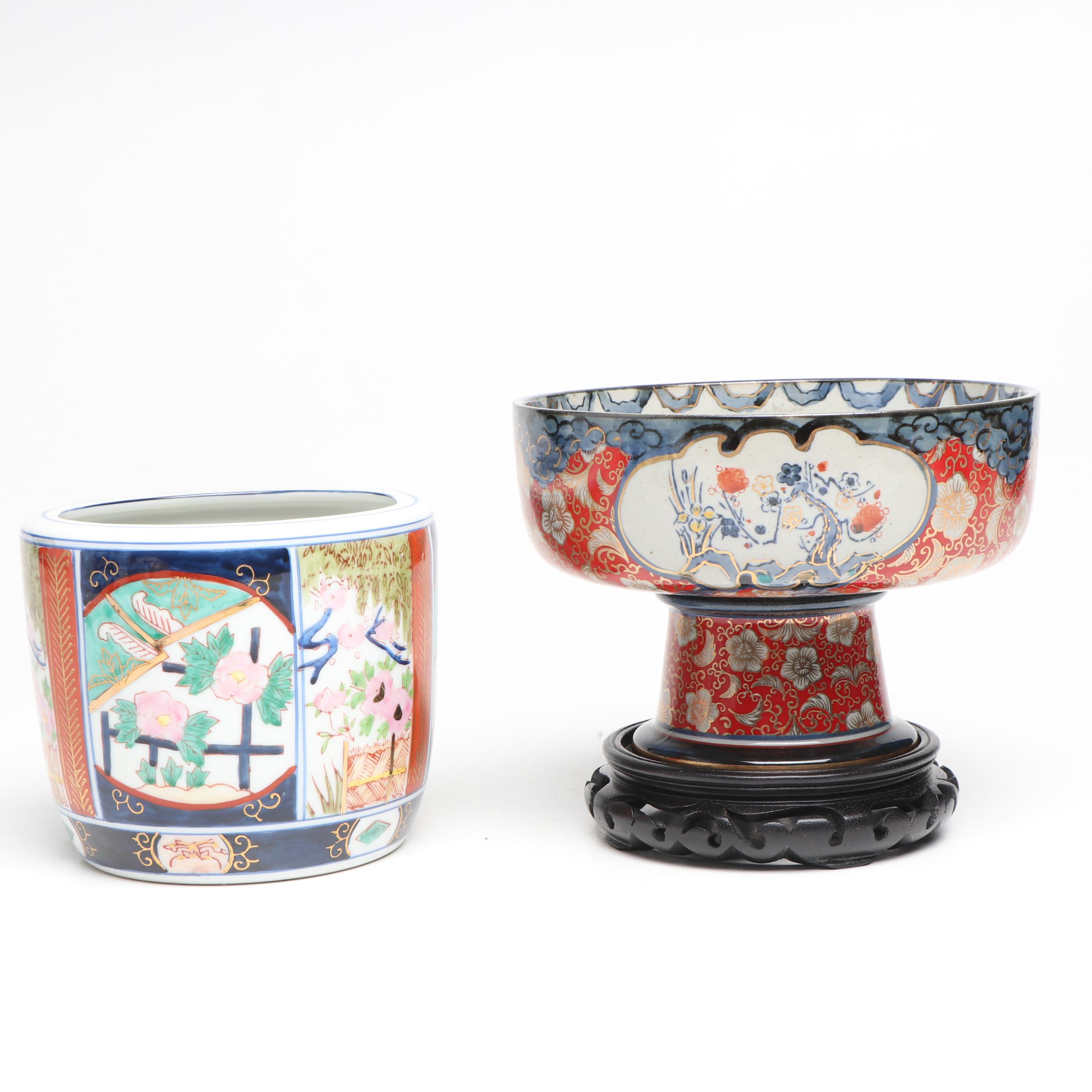 Imperial Imari Porcelain Pedestal Bowl with Other Decor