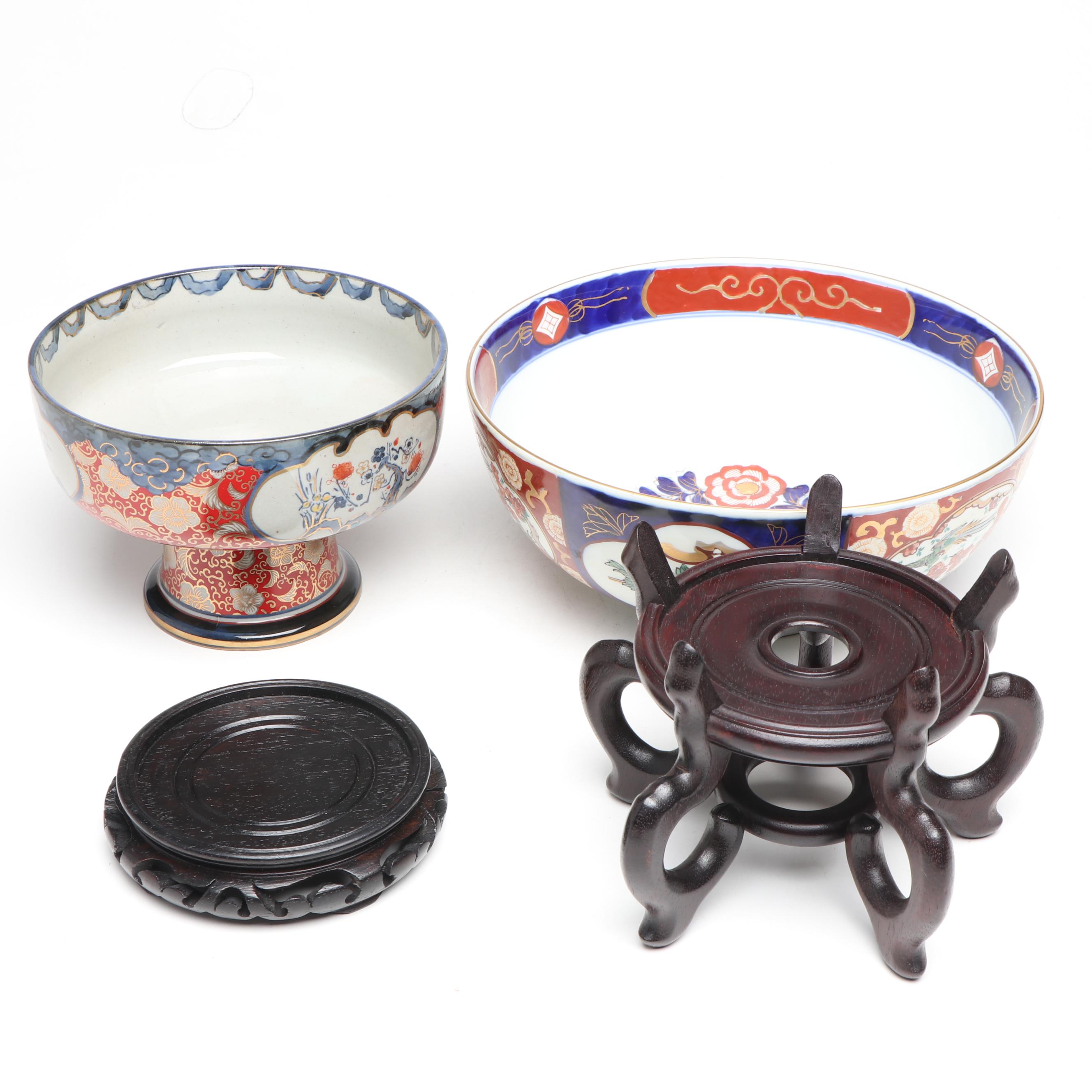 Imperial Imari Porcelain Pedestal Bowl with Other Decor
