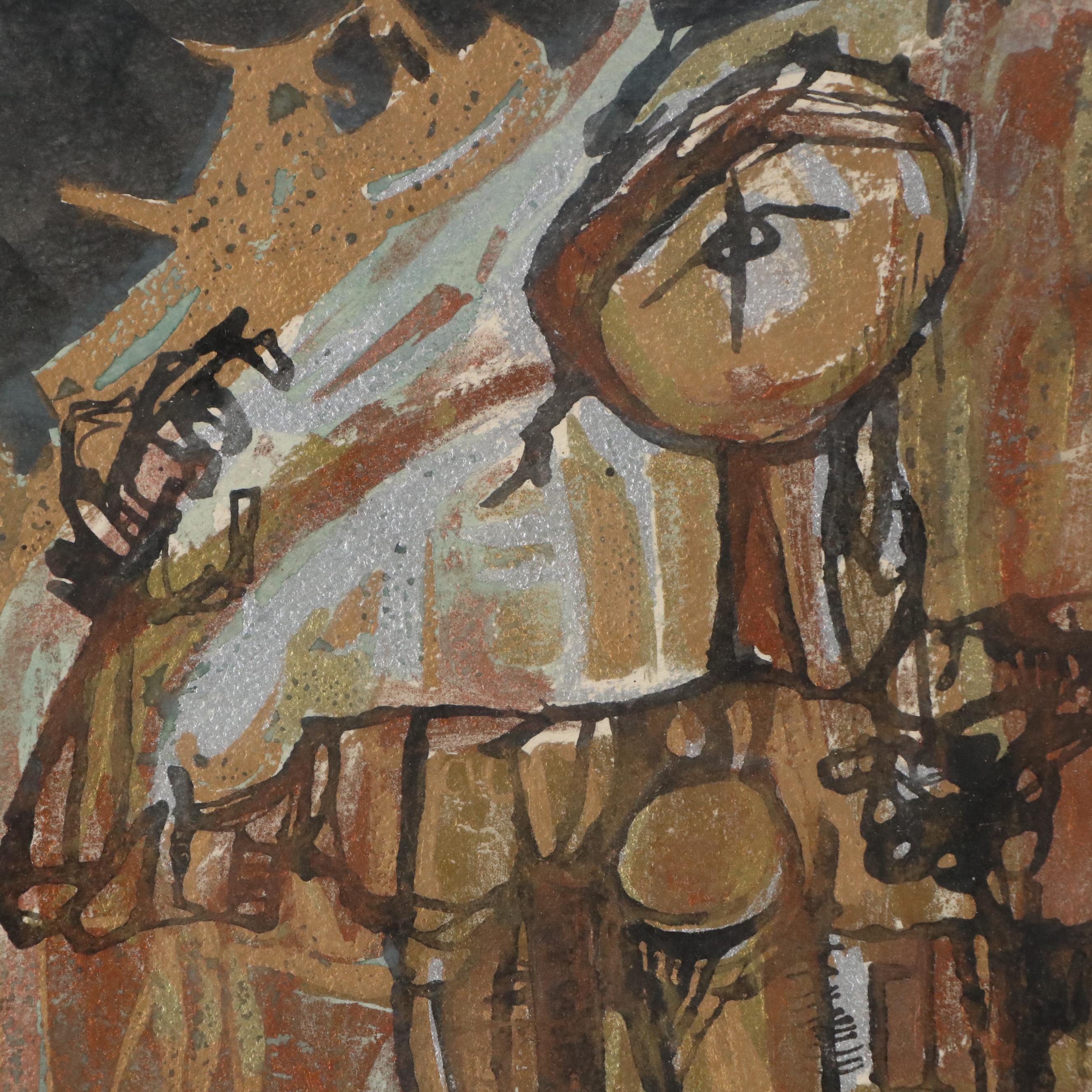 Abstract Figurative Acrylic Painting "Defeated General," 1963
