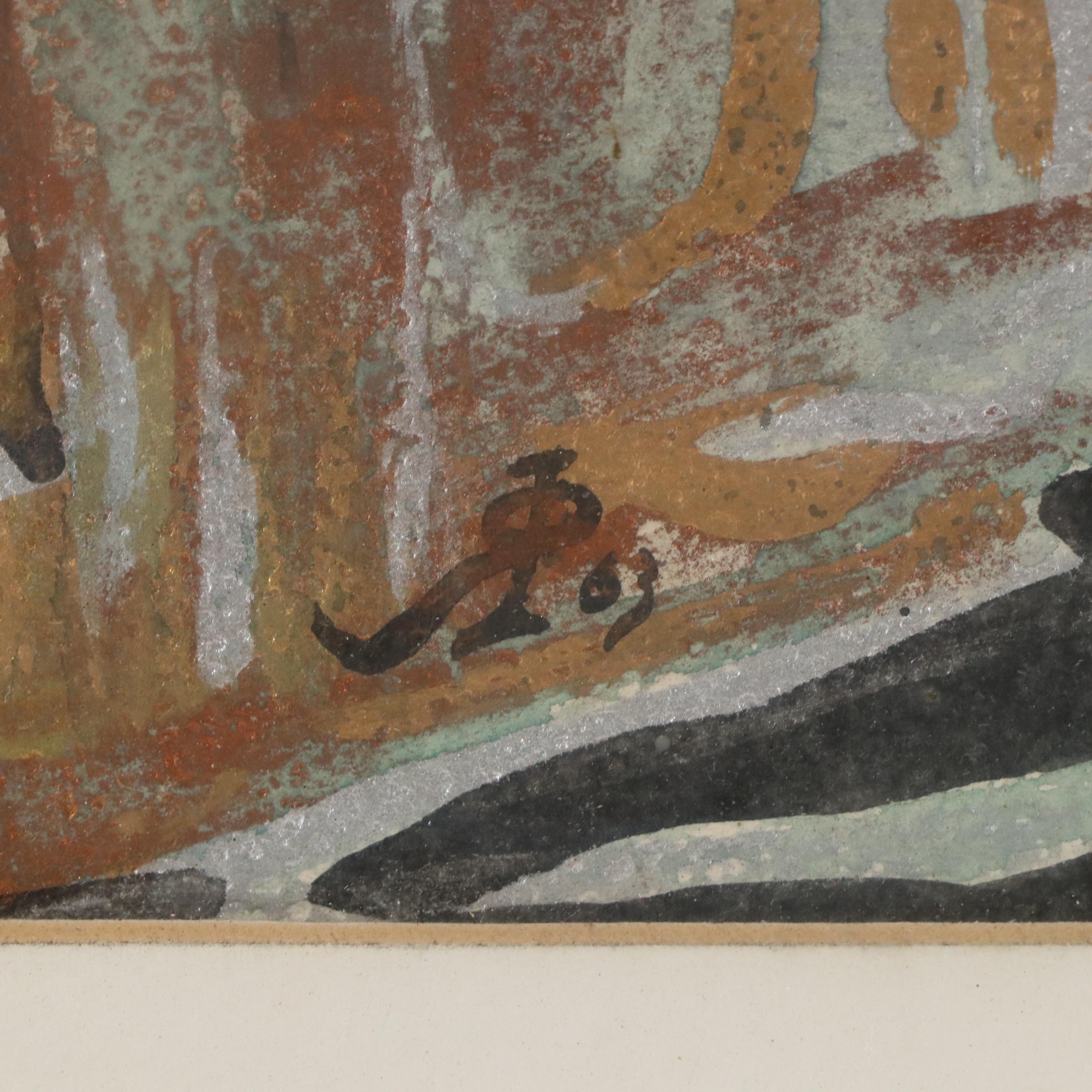 Abstract Figurative Acrylic Painting "Defeated General," 1963