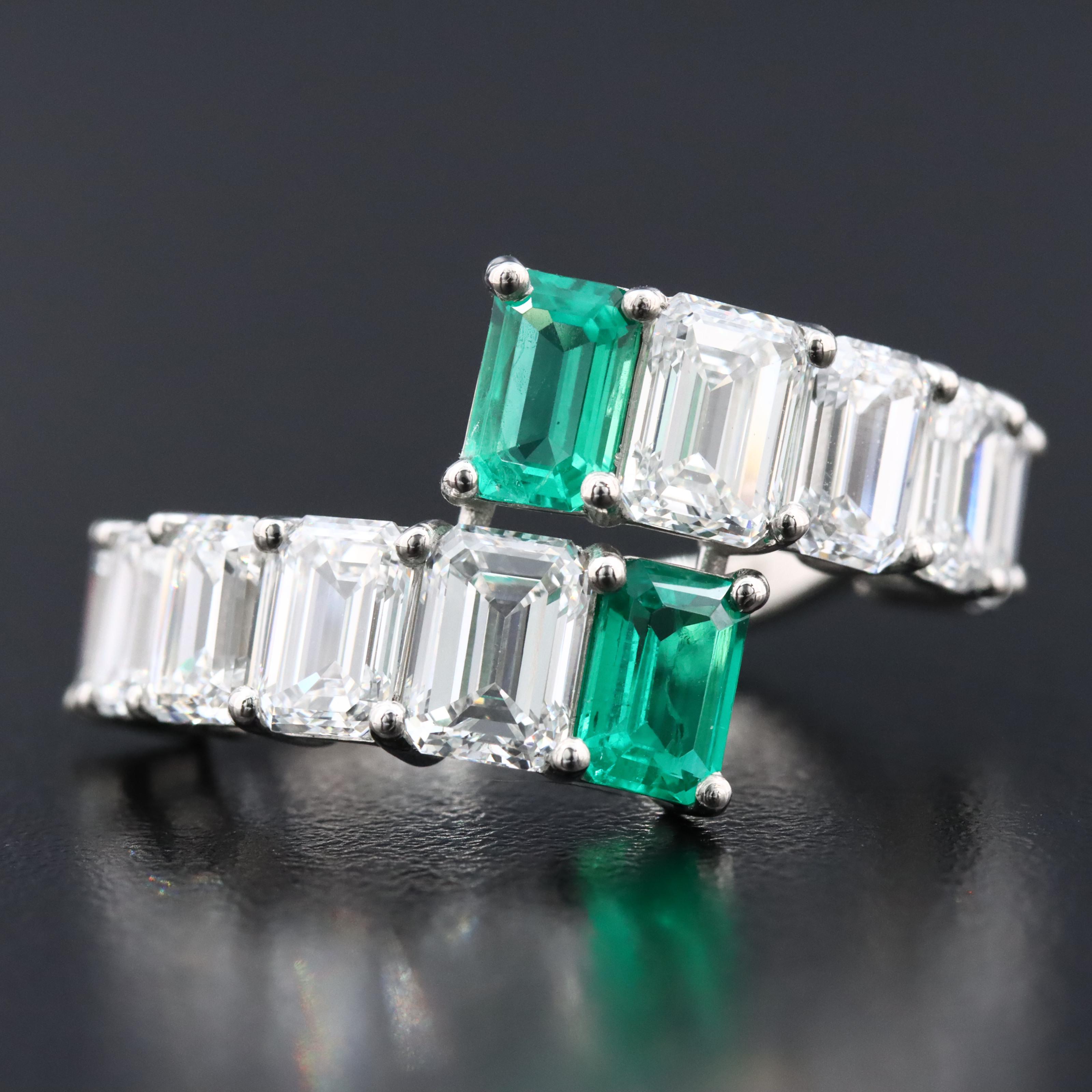 Platinum 0.87 CTW Emerald and 5.39 CTW Lab Grown Diamond Ring