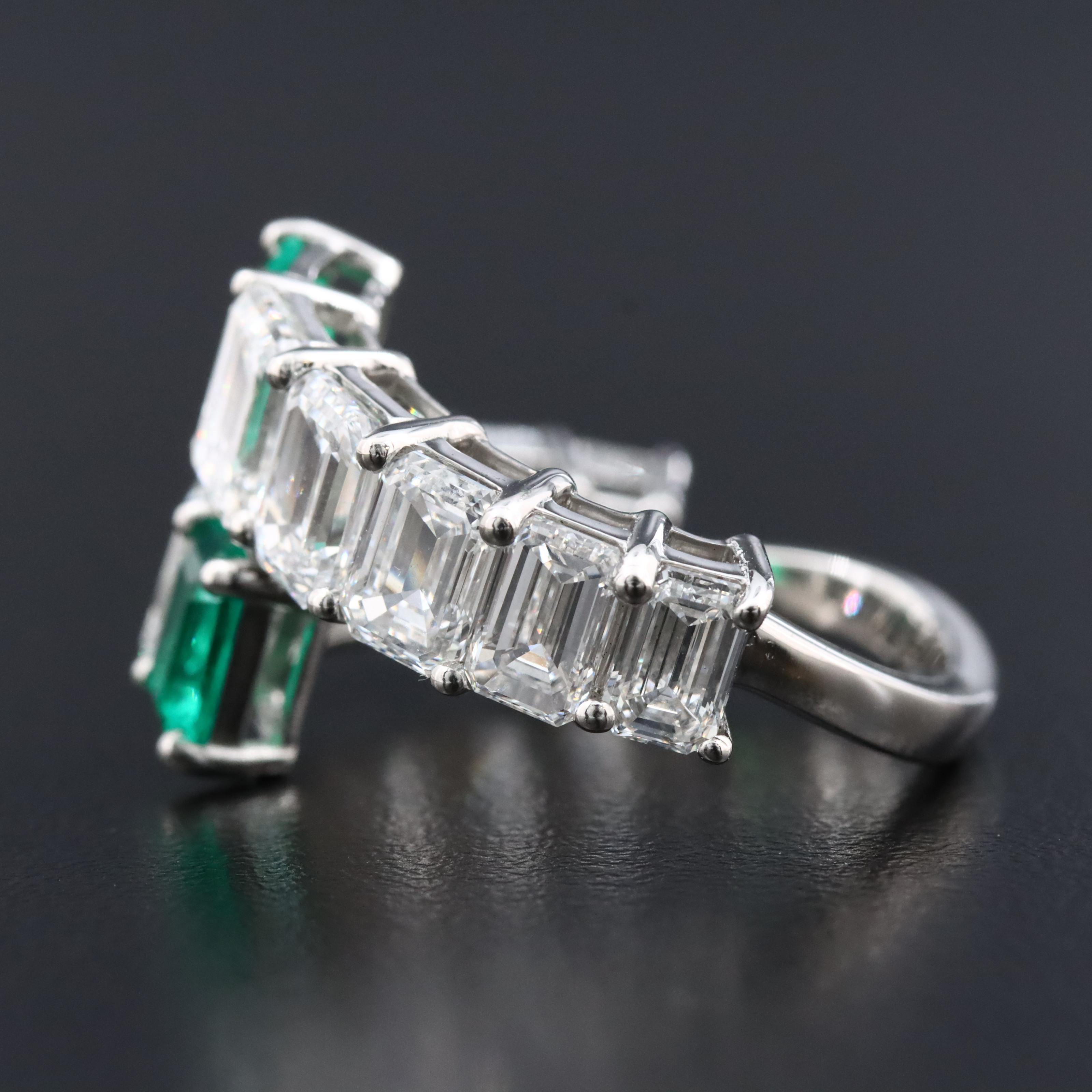 Platinum 0.87 CTW Emerald and 5.39 CTW Lab Grown Diamond Ring