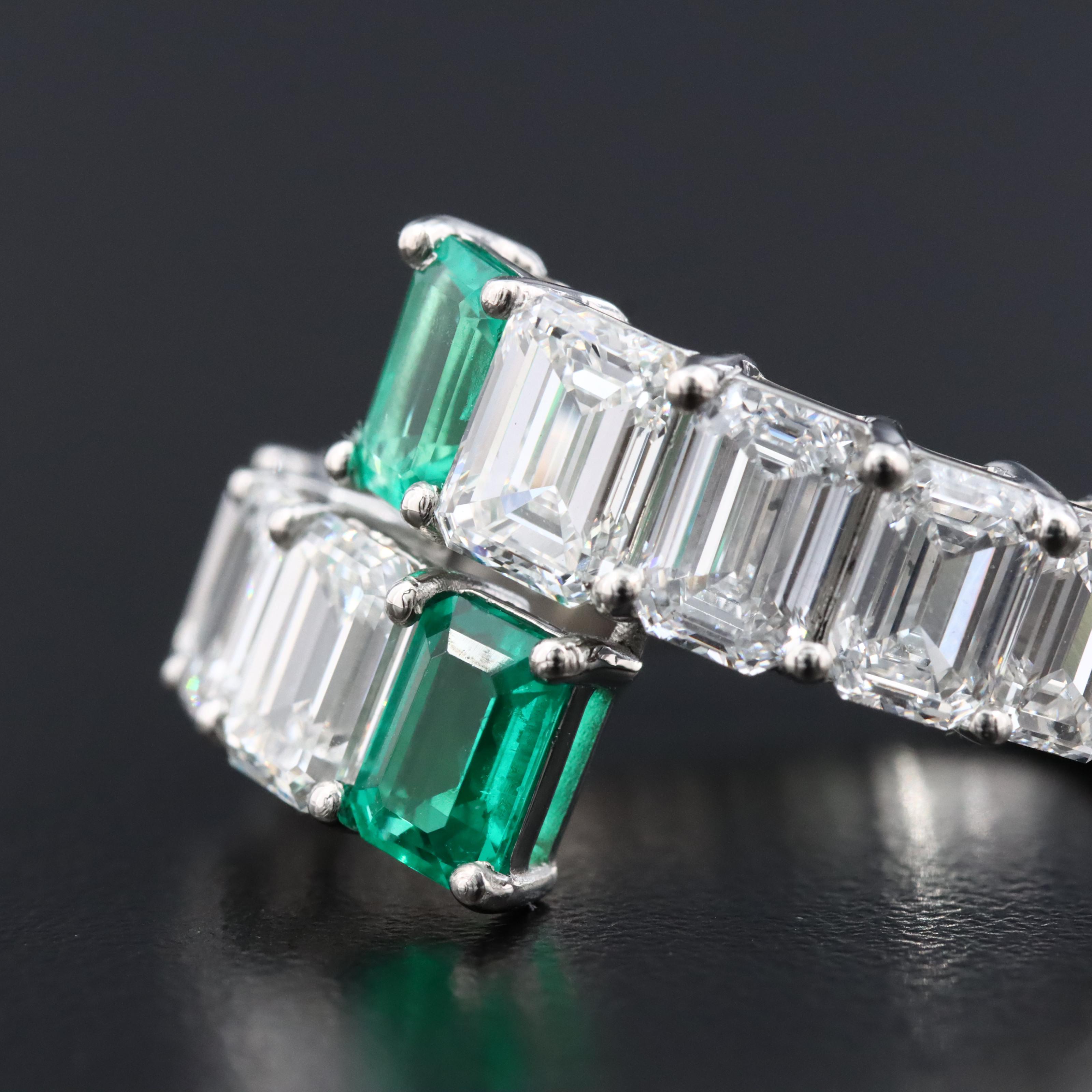 Platinum 0.87 CTW Emerald and 5.39 CTW Lab Grown Diamond Ring