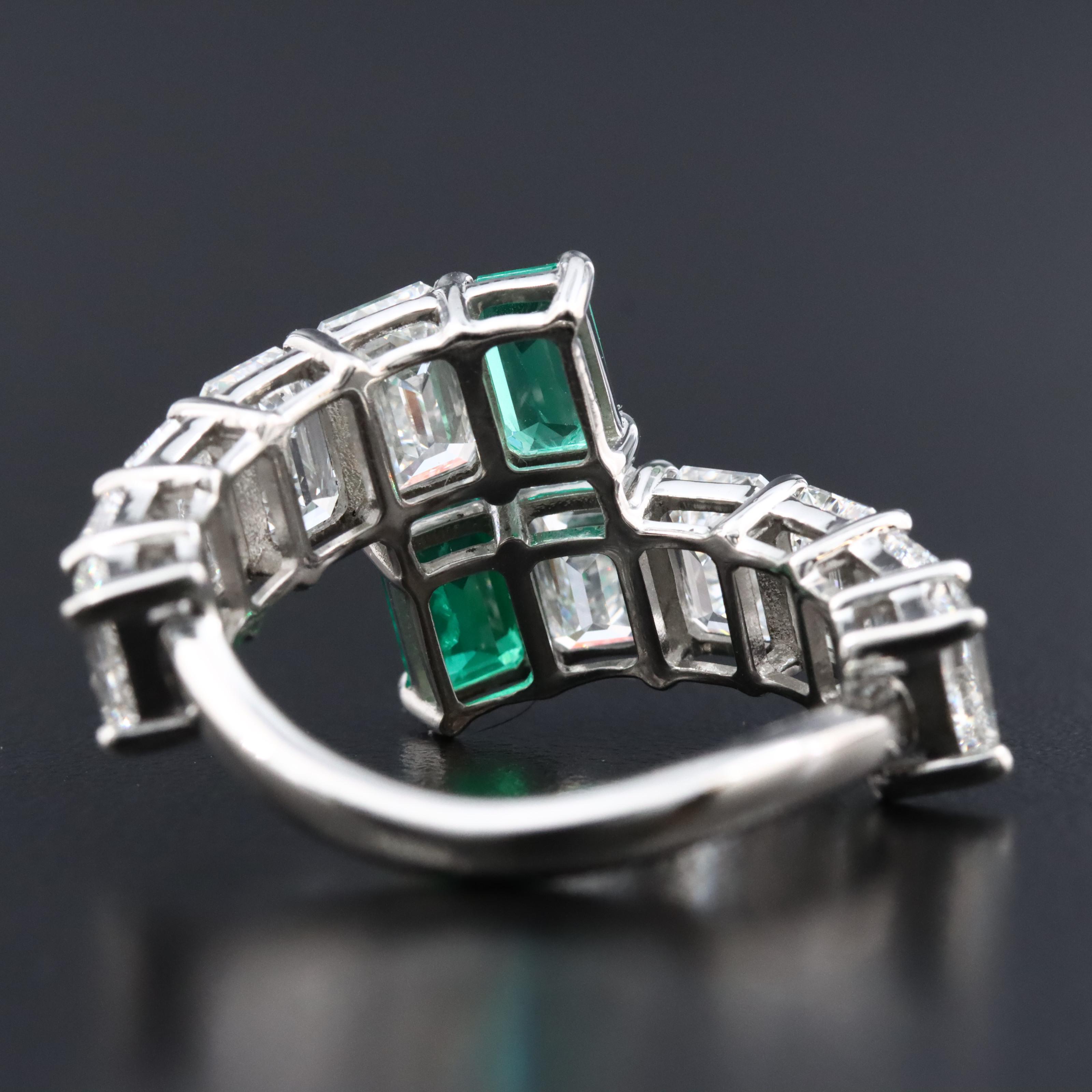 Platinum 0.87 CTW Emerald and 5.39 CTW Lab Grown Diamond Ring
