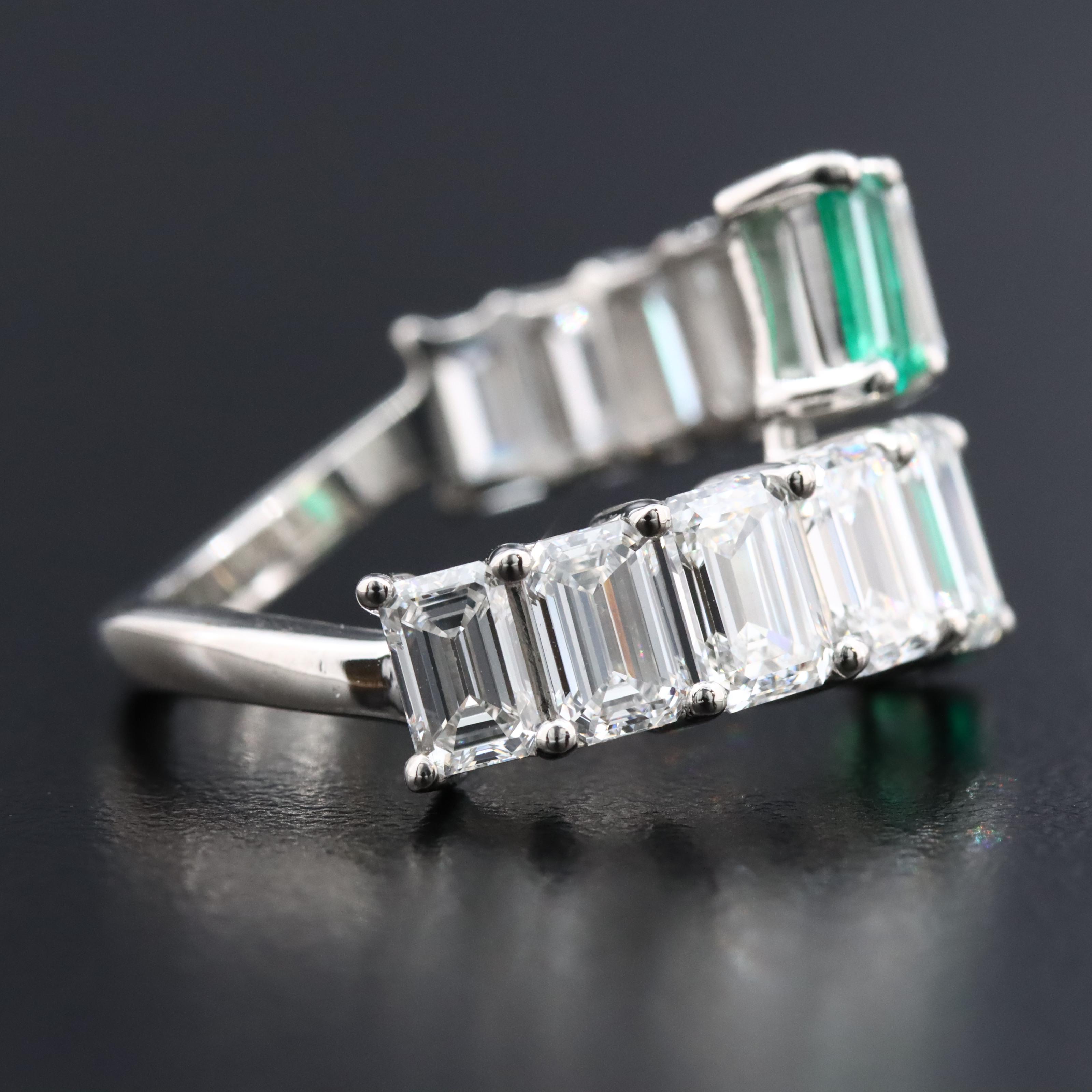 Platinum 0.87 CTW Emerald and 5.39 CTW Lab Grown Diamond Ring