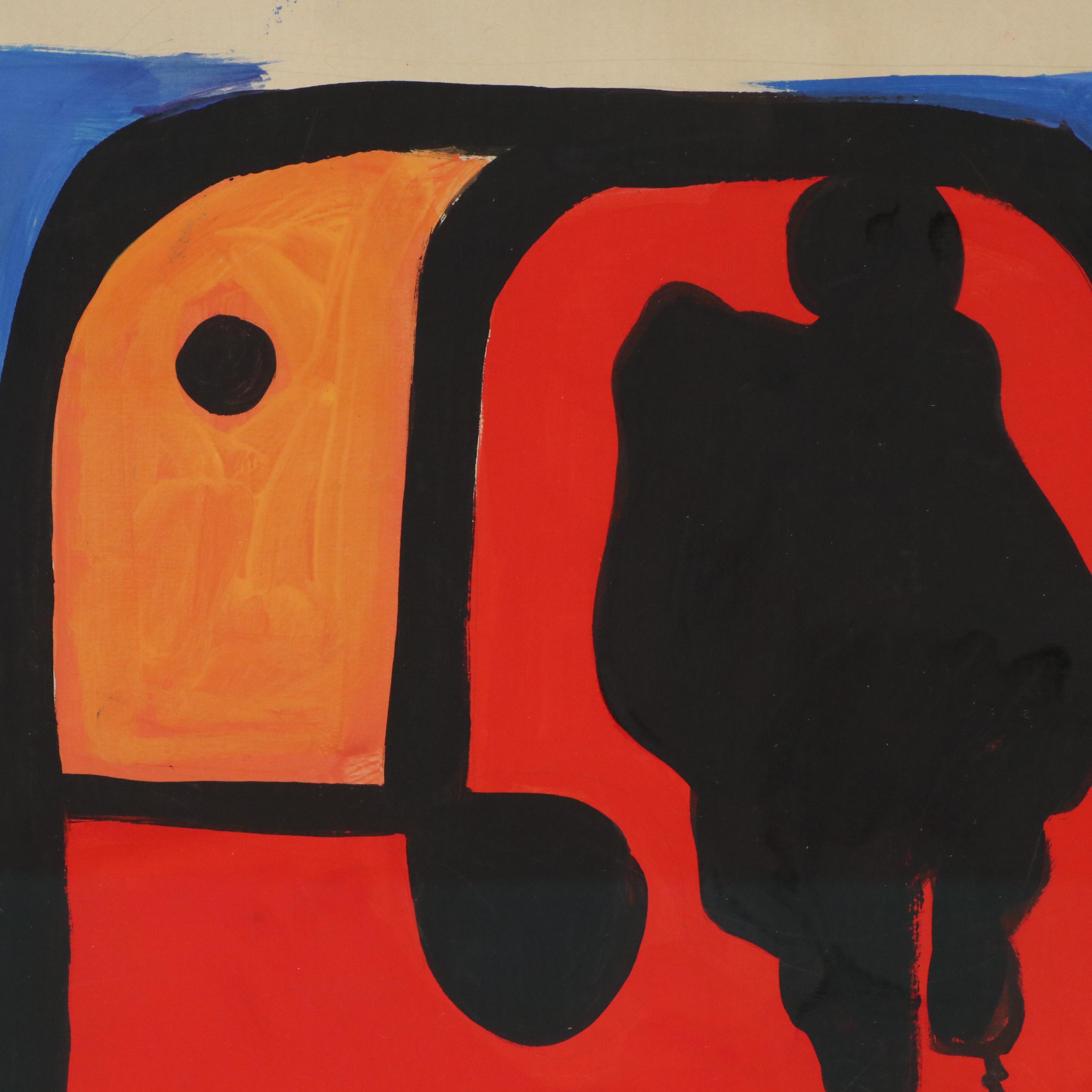 Modernist Acrylic Painting After Joan Miró "Tête d'homme"