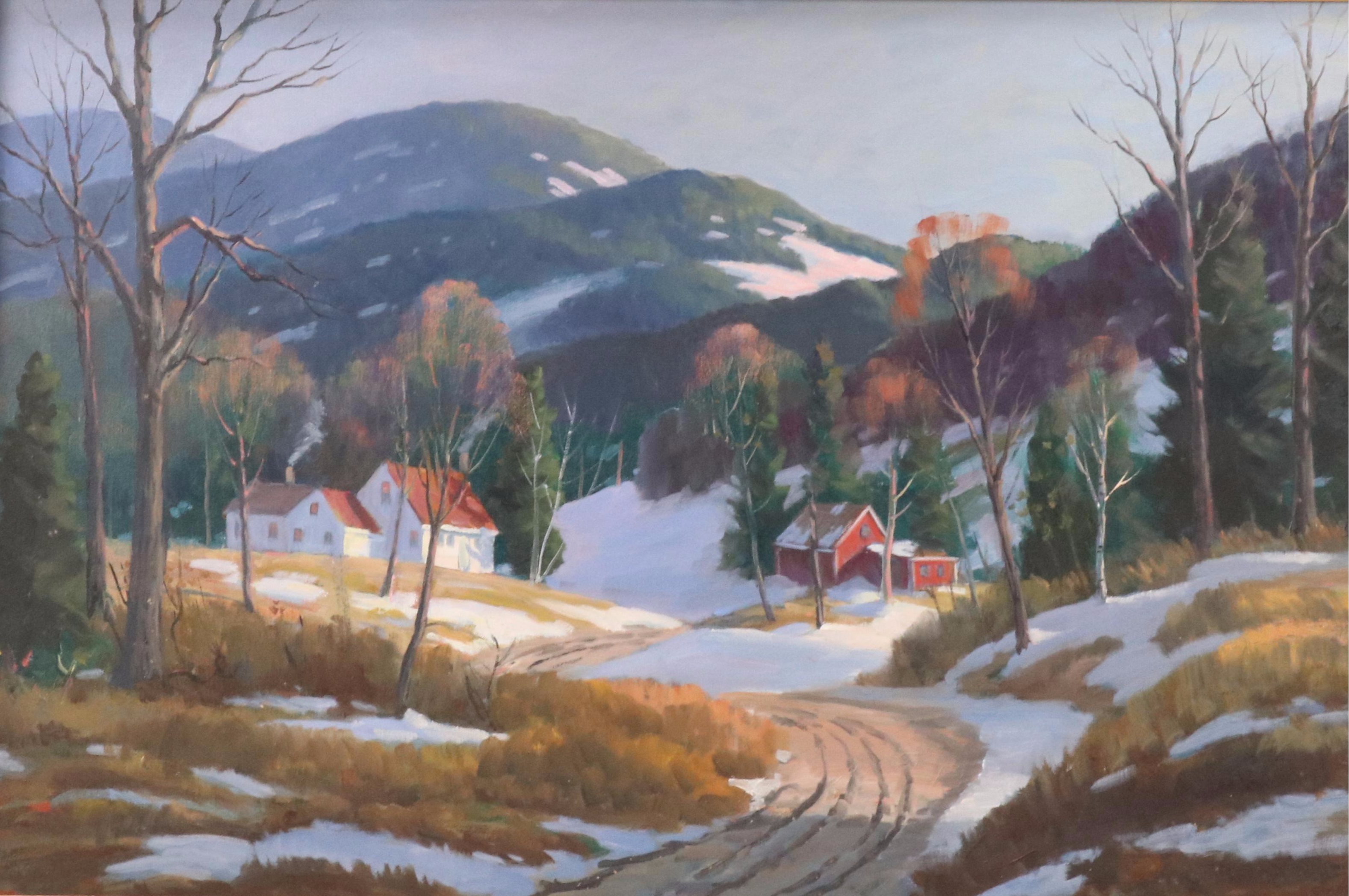 George Holloway Landscape Oil Painting "Warwick in Winter," Late 20th Century