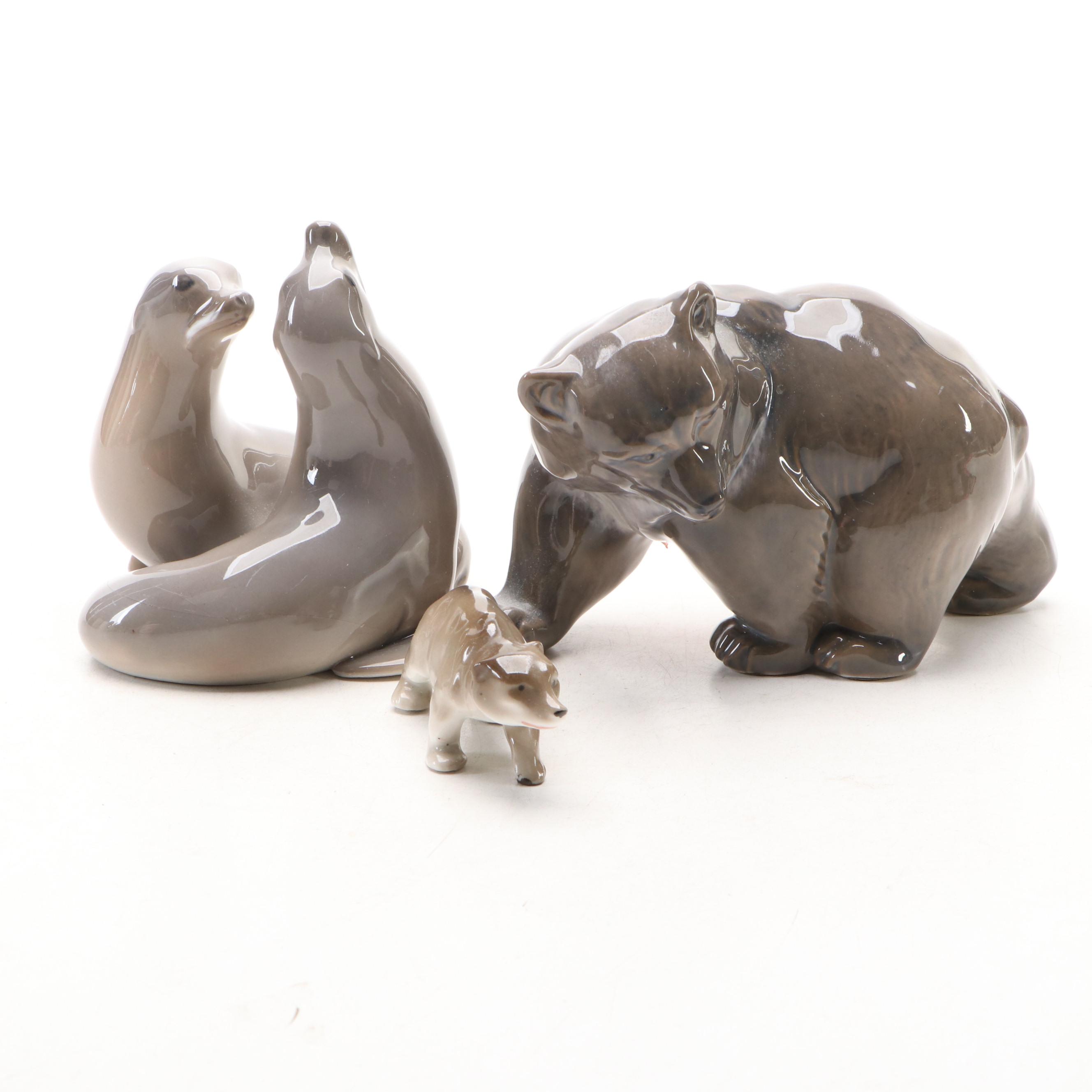 Royal Copenhagen and Erphila Porcelain Animal Figurines, 20th Century