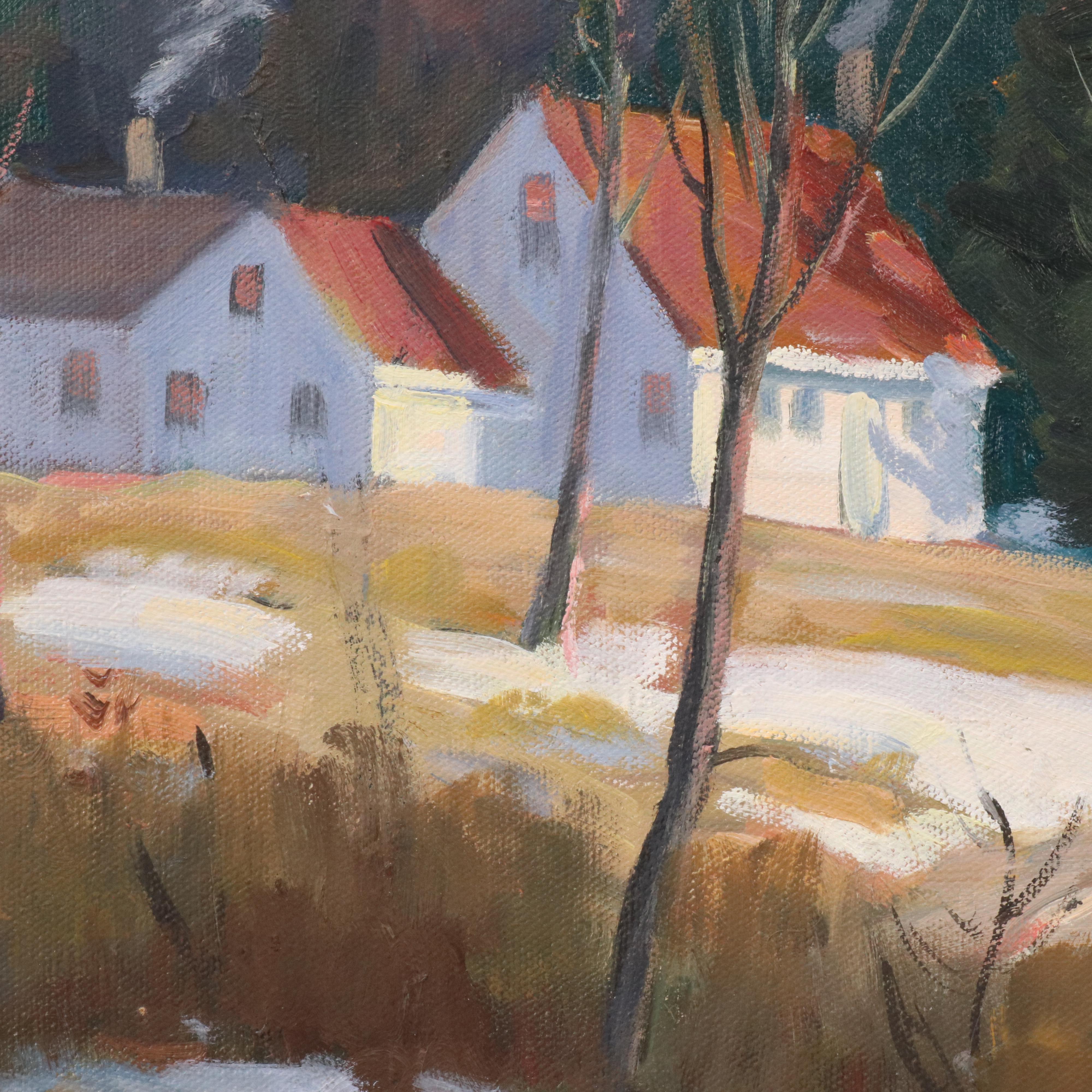 George Holloway Landscape Oil Painting "Warwick in Winter," Late 20th Century