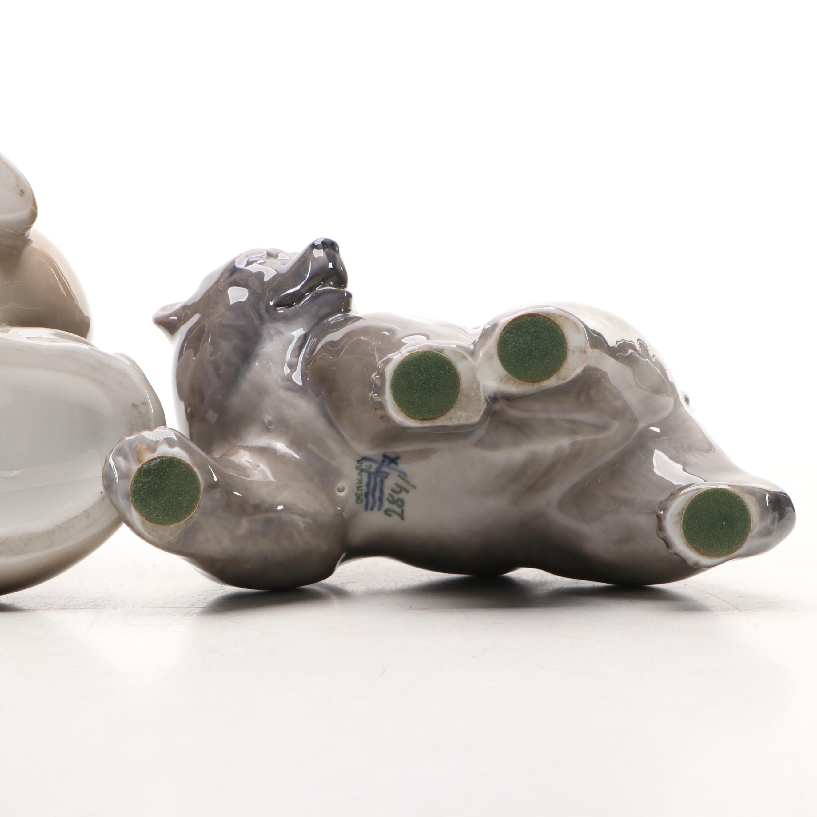 Royal Copenhagen and Erphila Porcelain Animal Figurines, 20th Century