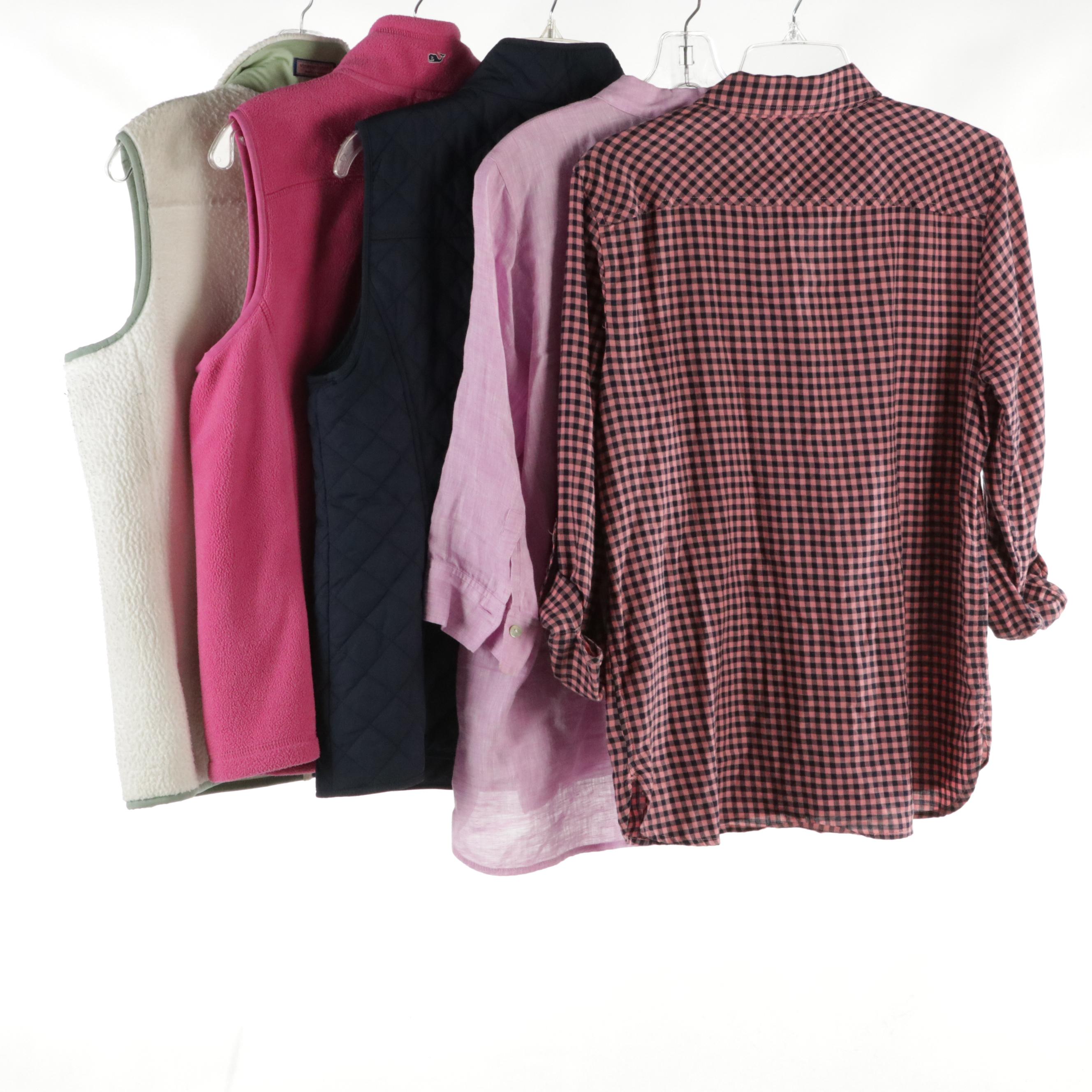 J. Jill Pink Linen Blouse, Talbots Button-Front Top, Vineyard Vines & Other Vest