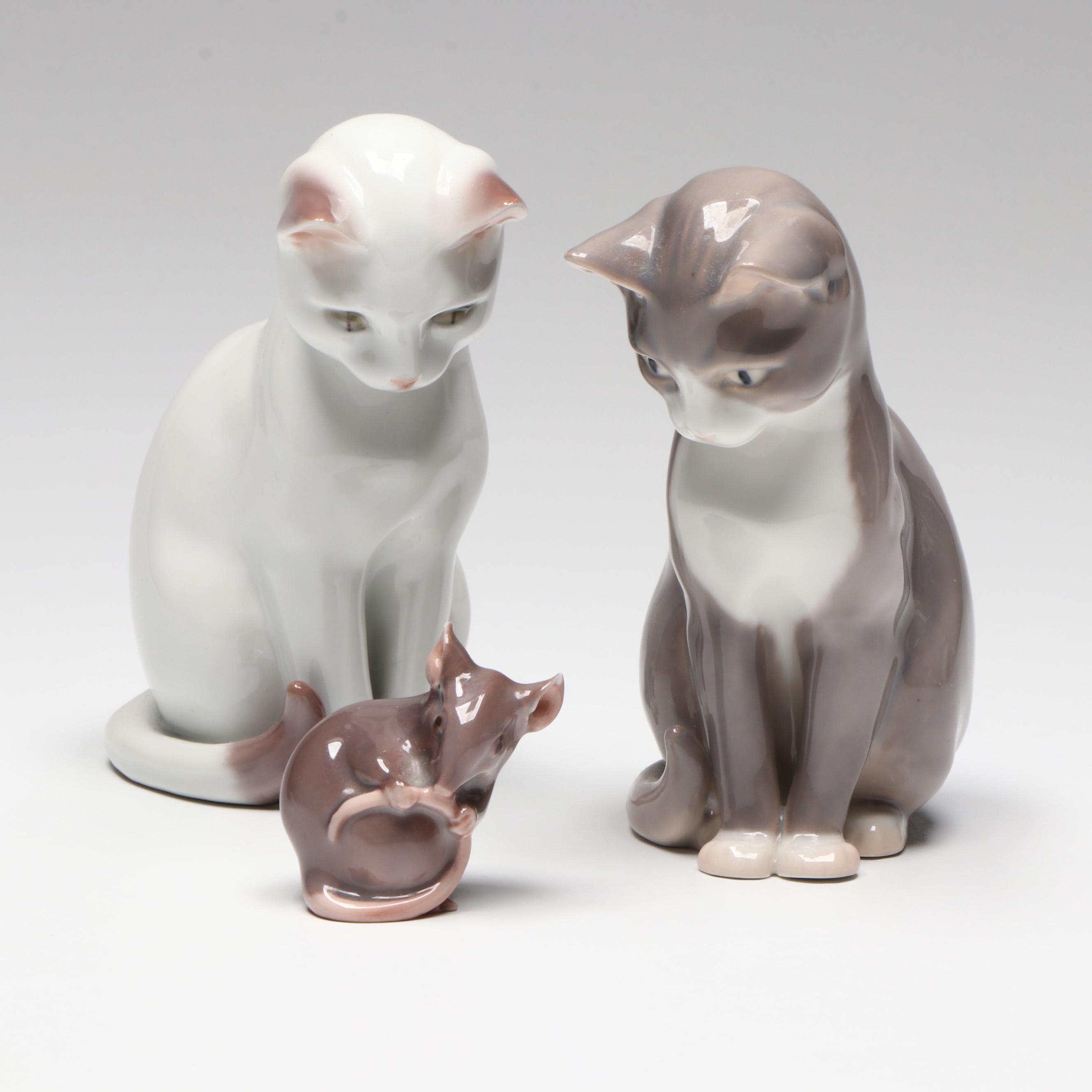 Bing & Grøndahl "Cat Sitting" and "Mouse" Porcelain Figurines