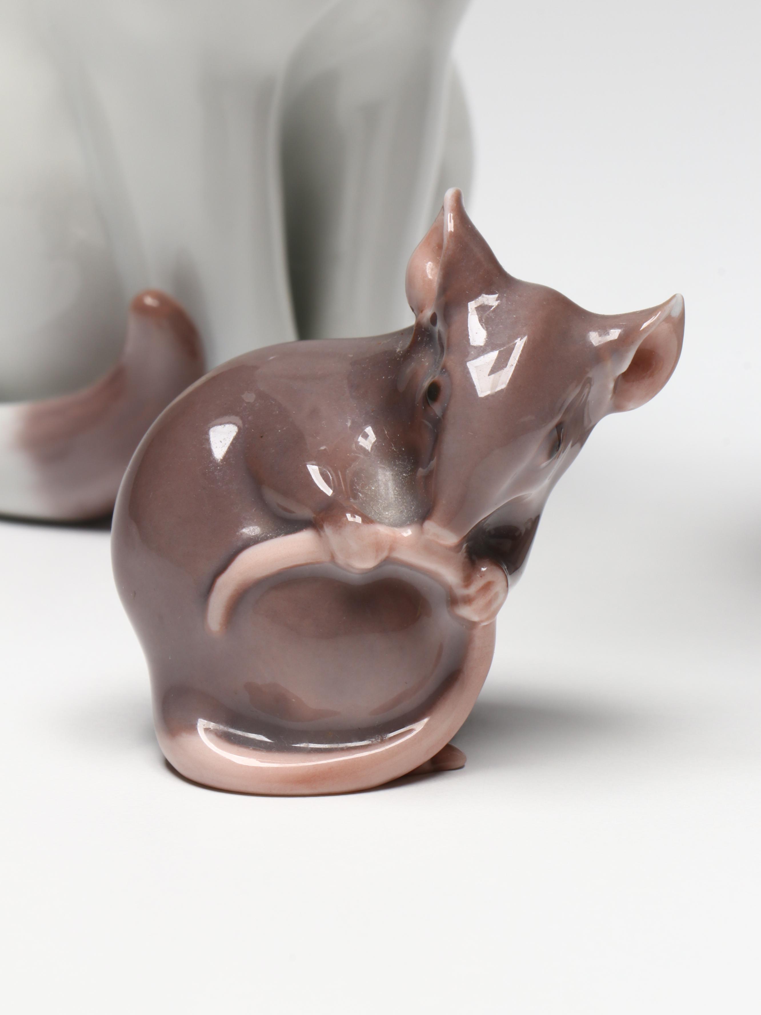 Bing & Grøndahl "Cat Sitting" and "Mouse" Porcelain Figurines