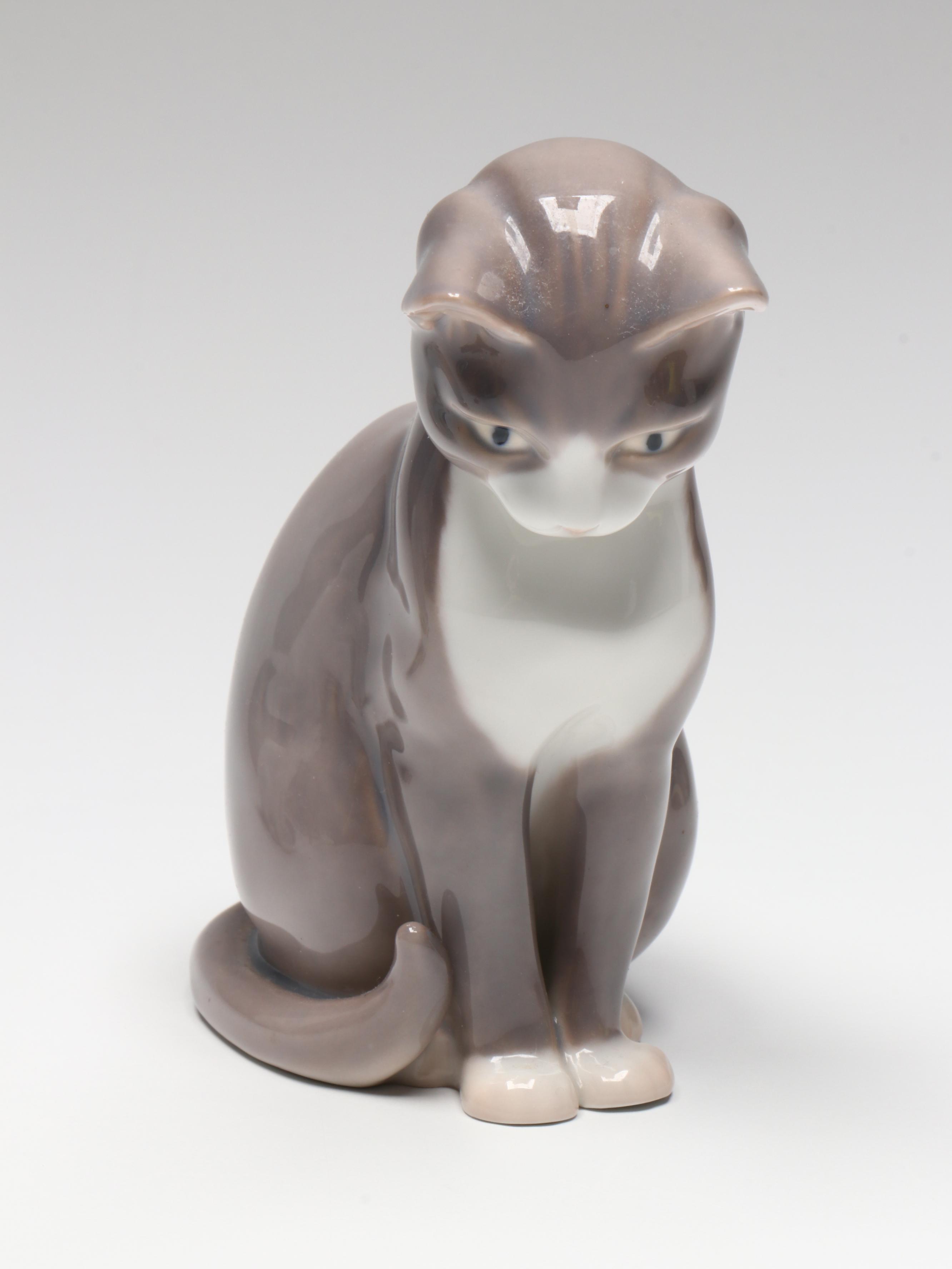 Bing & Grøndahl "Cat Sitting" and "Mouse" Porcelain Figurines