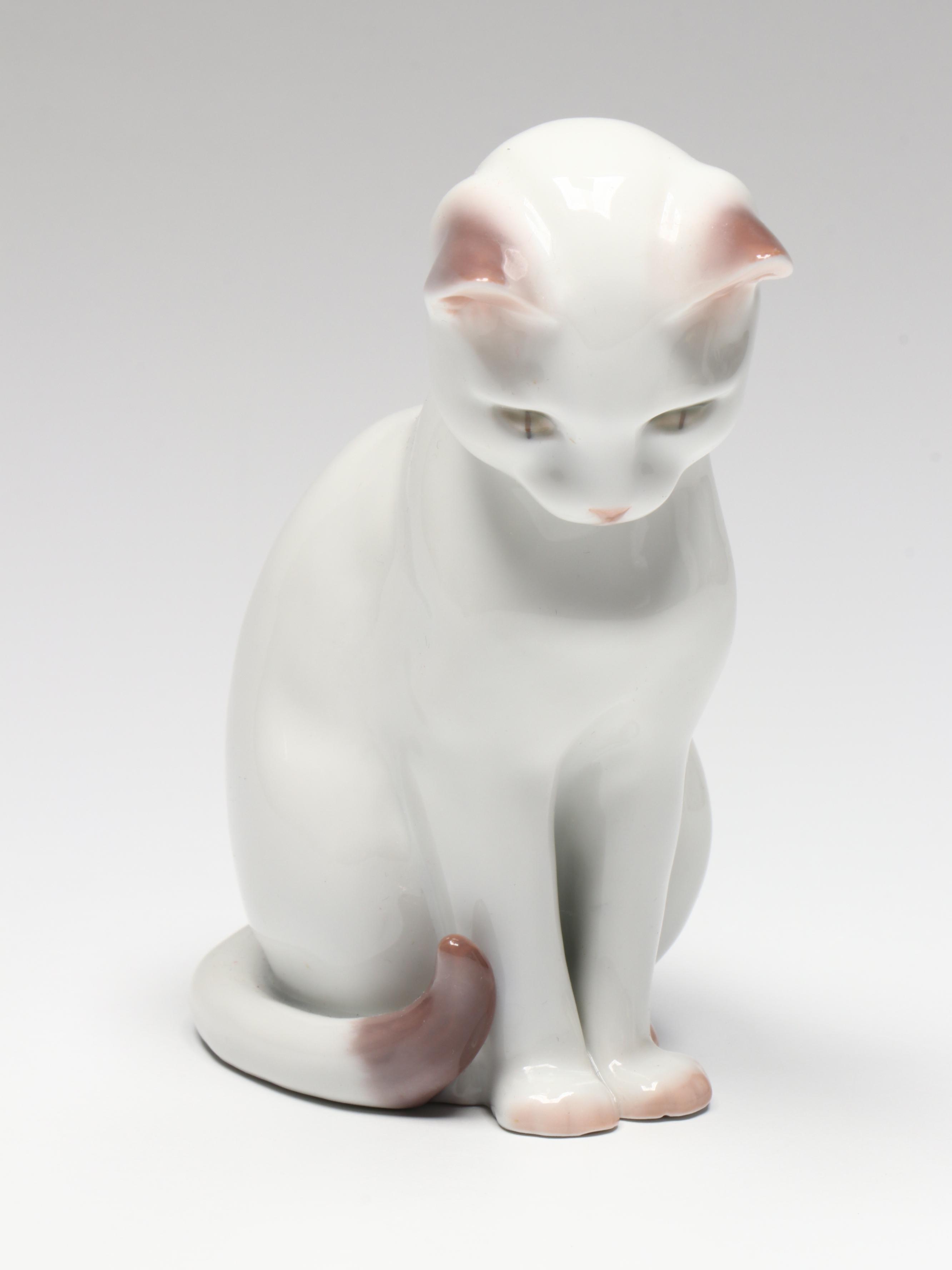 Bing & Grøndahl "Cat Sitting" and "Mouse" Porcelain Figurines