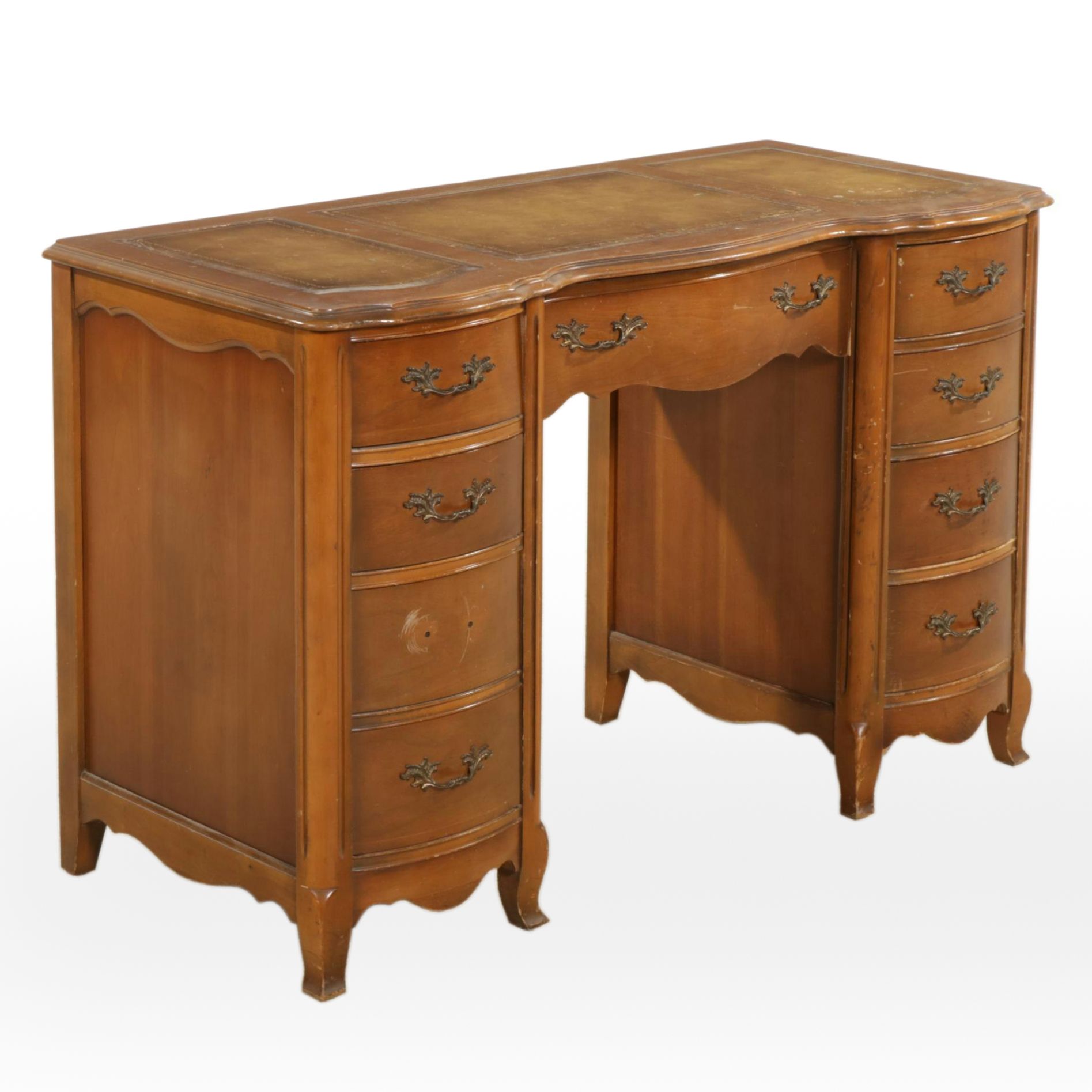 Bassett Furniture French Provincial Style Walnut Desk with Leather Inserts