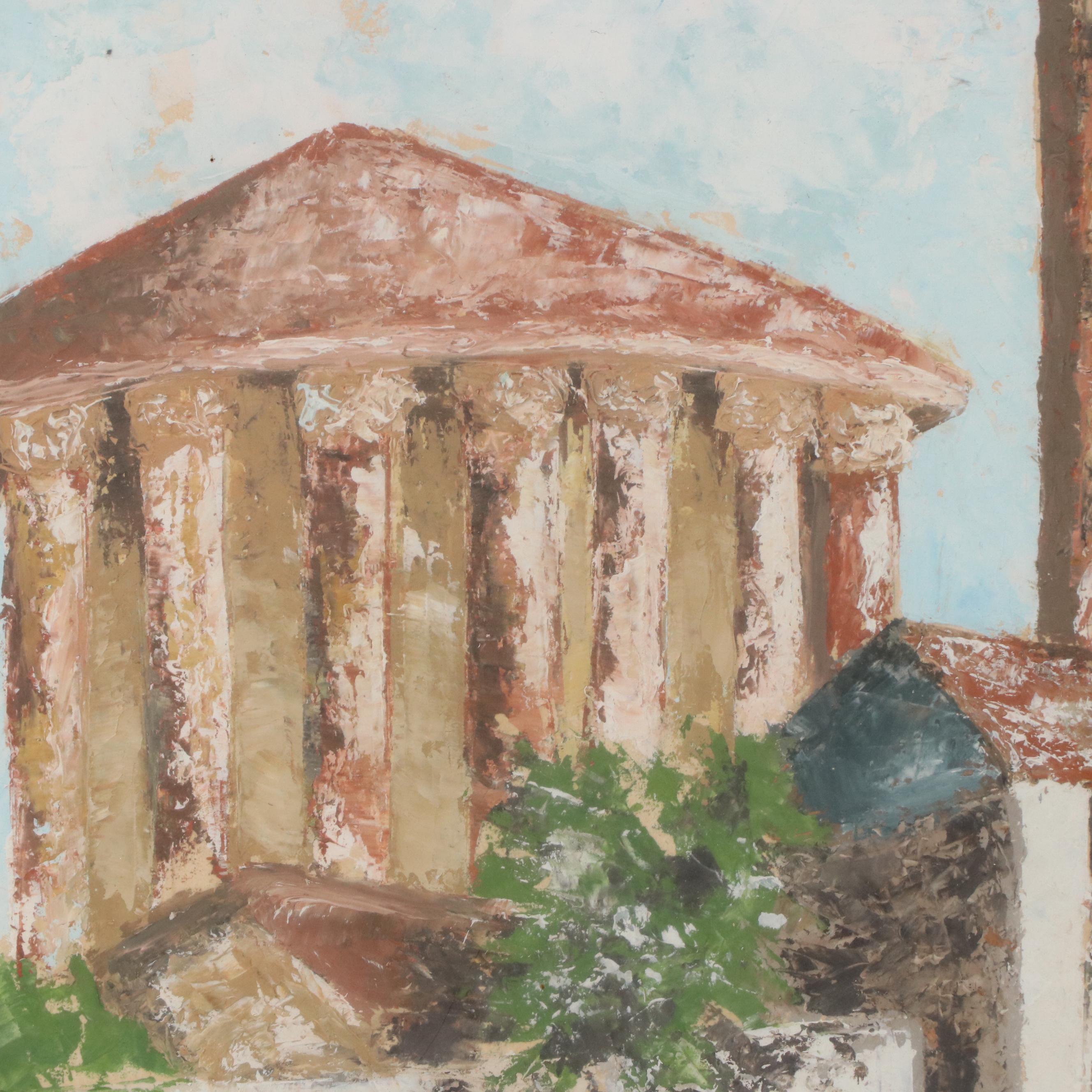 Landscape Acrylic Painting of Sbocco della Cloaca Massima, Rome, 21st Century