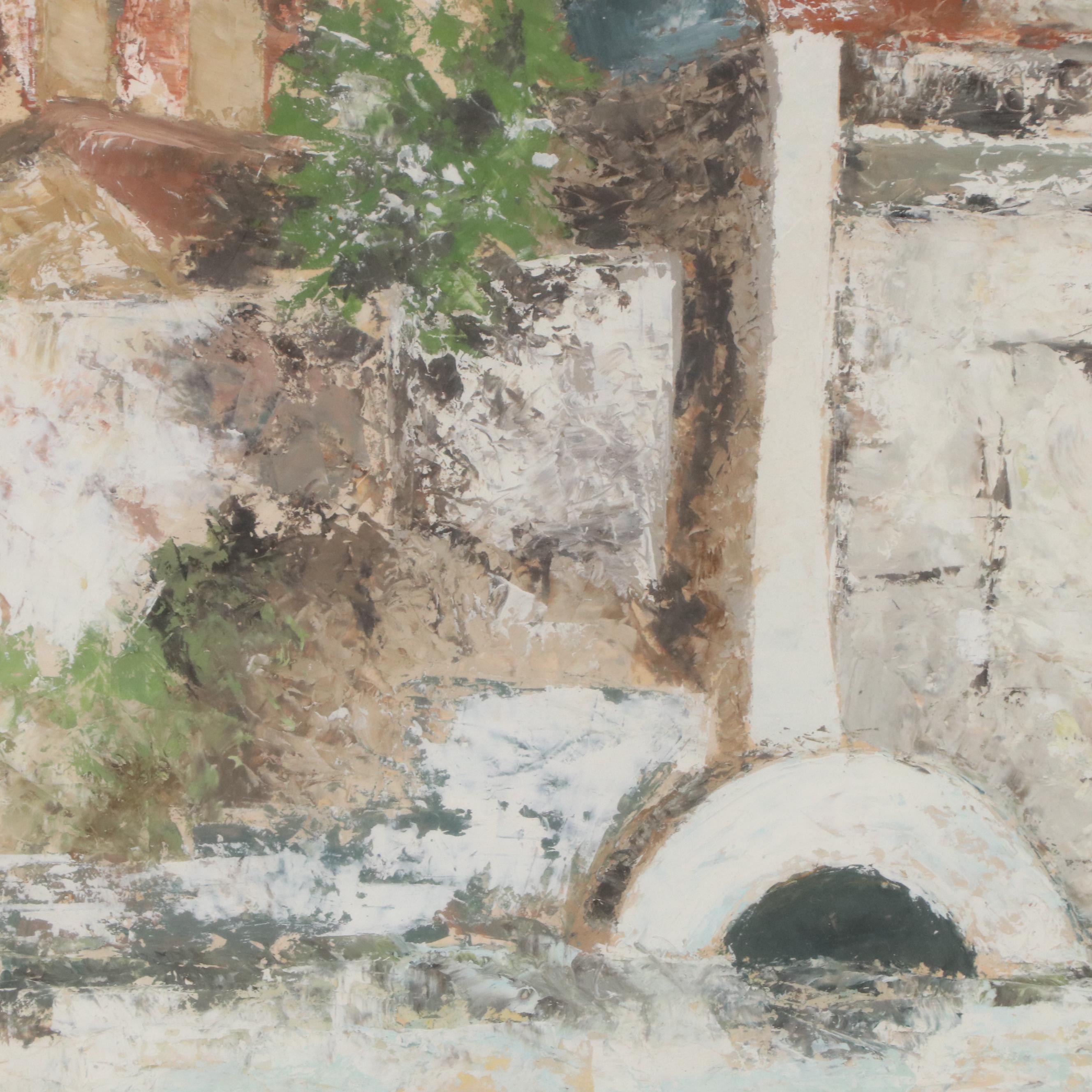 Landscape Acrylic Painting of Sbocco della Cloaca Massima, Rome, 21st Century