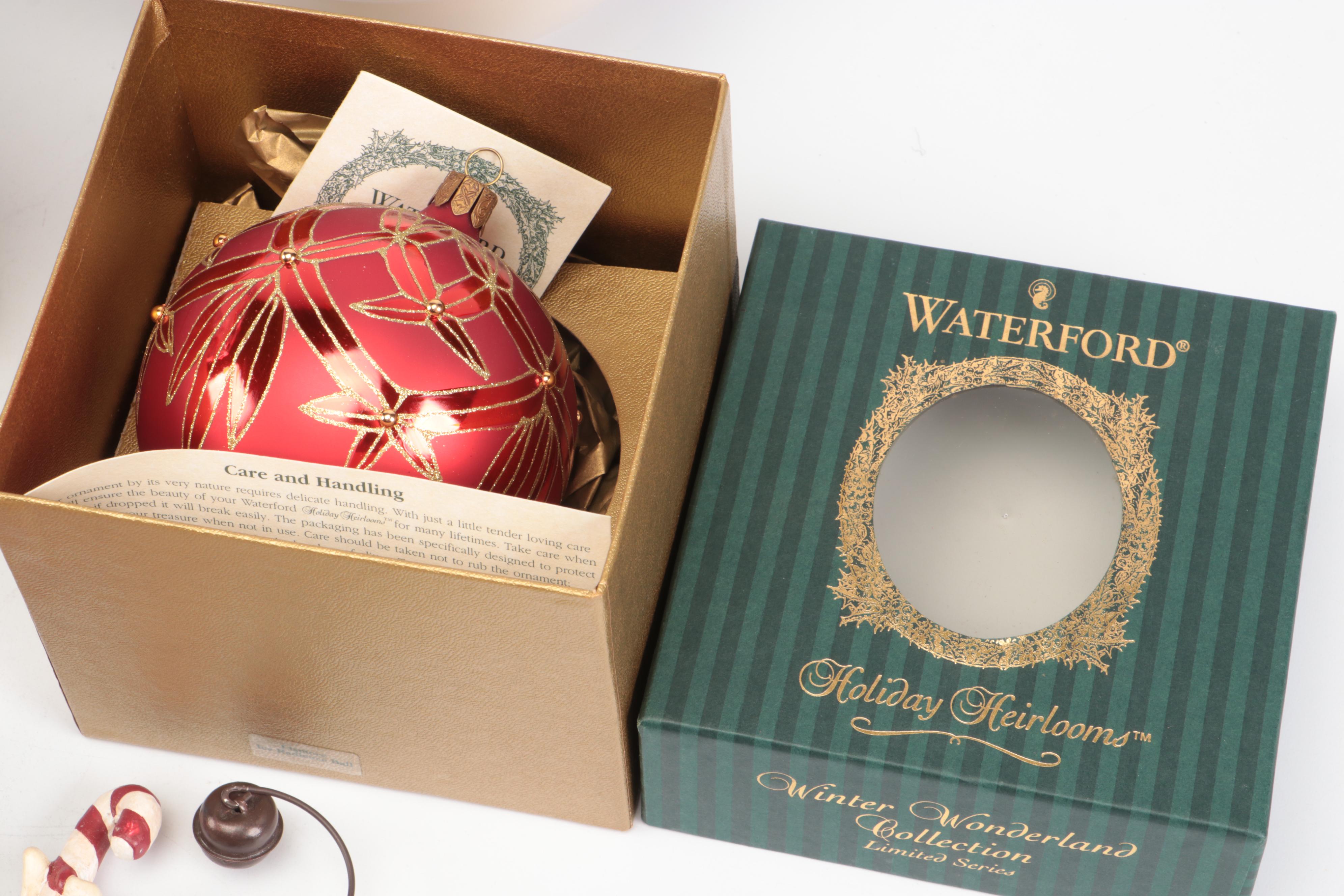 Spode "Christmas Tree" Porcelain Bowls, Waterford Glass Ornament, and More Décor