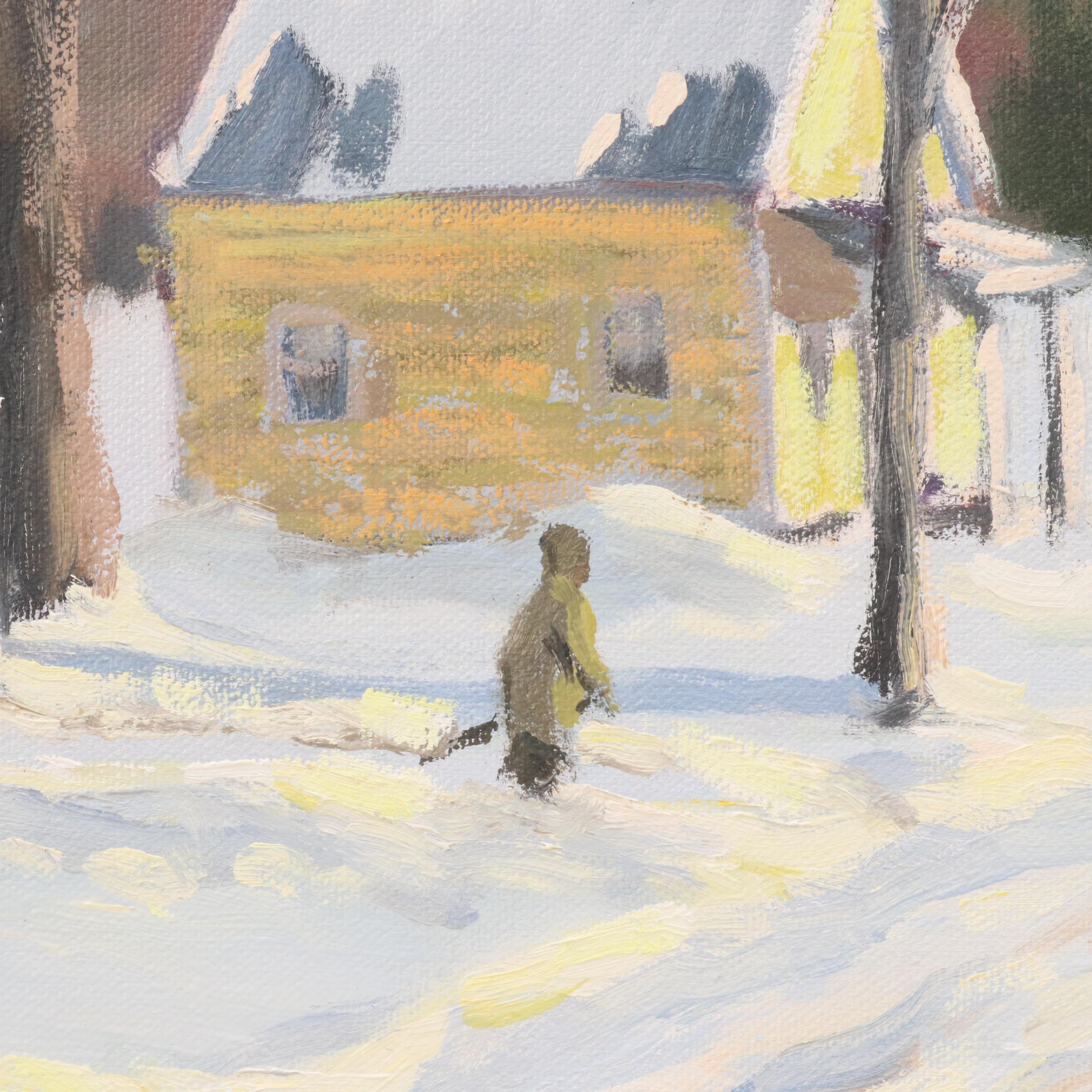 George Holloway Oil Painting of Winter Landscape, Late 20th Century