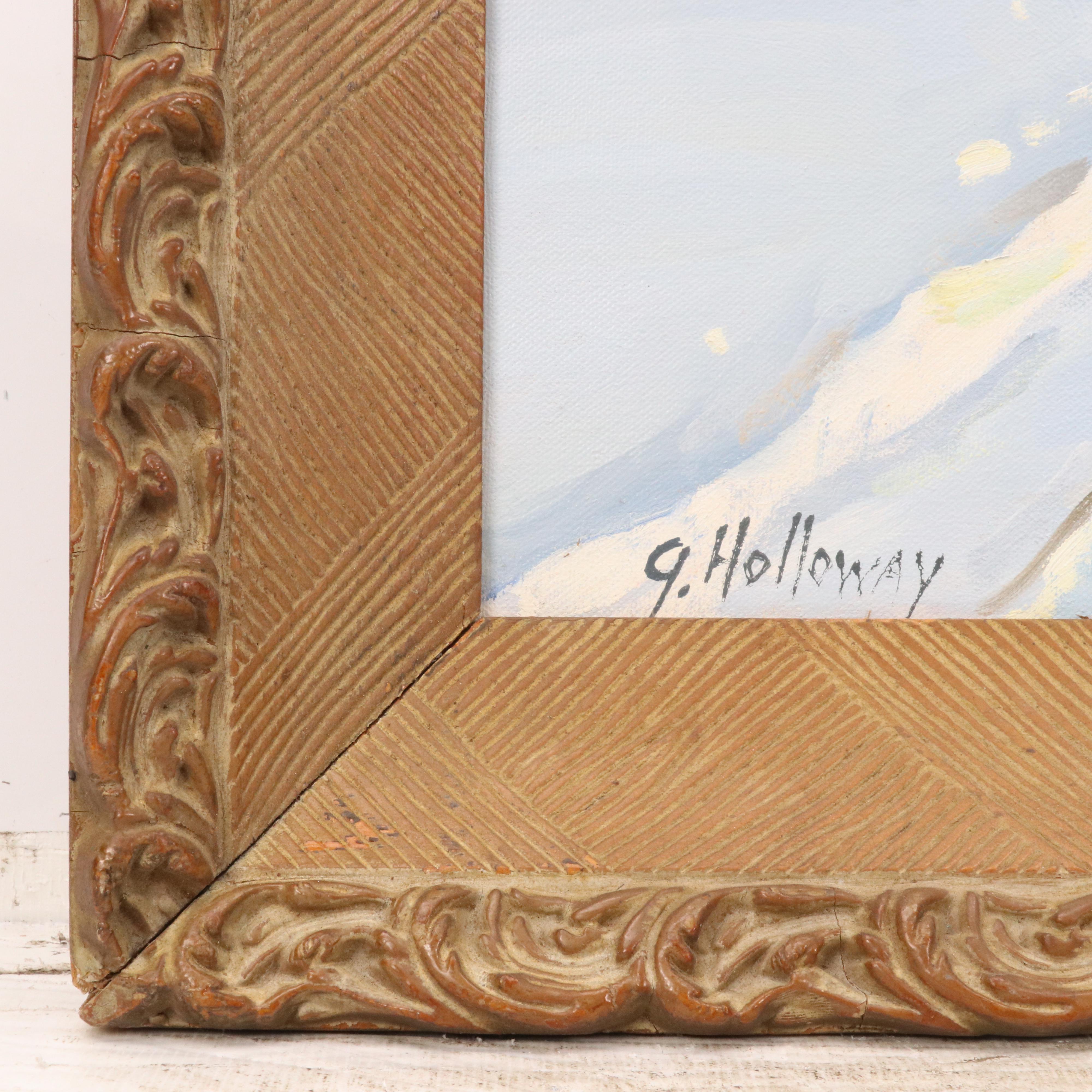 George Holloway Oil Painting of Winter Landscape, Late 20th Century