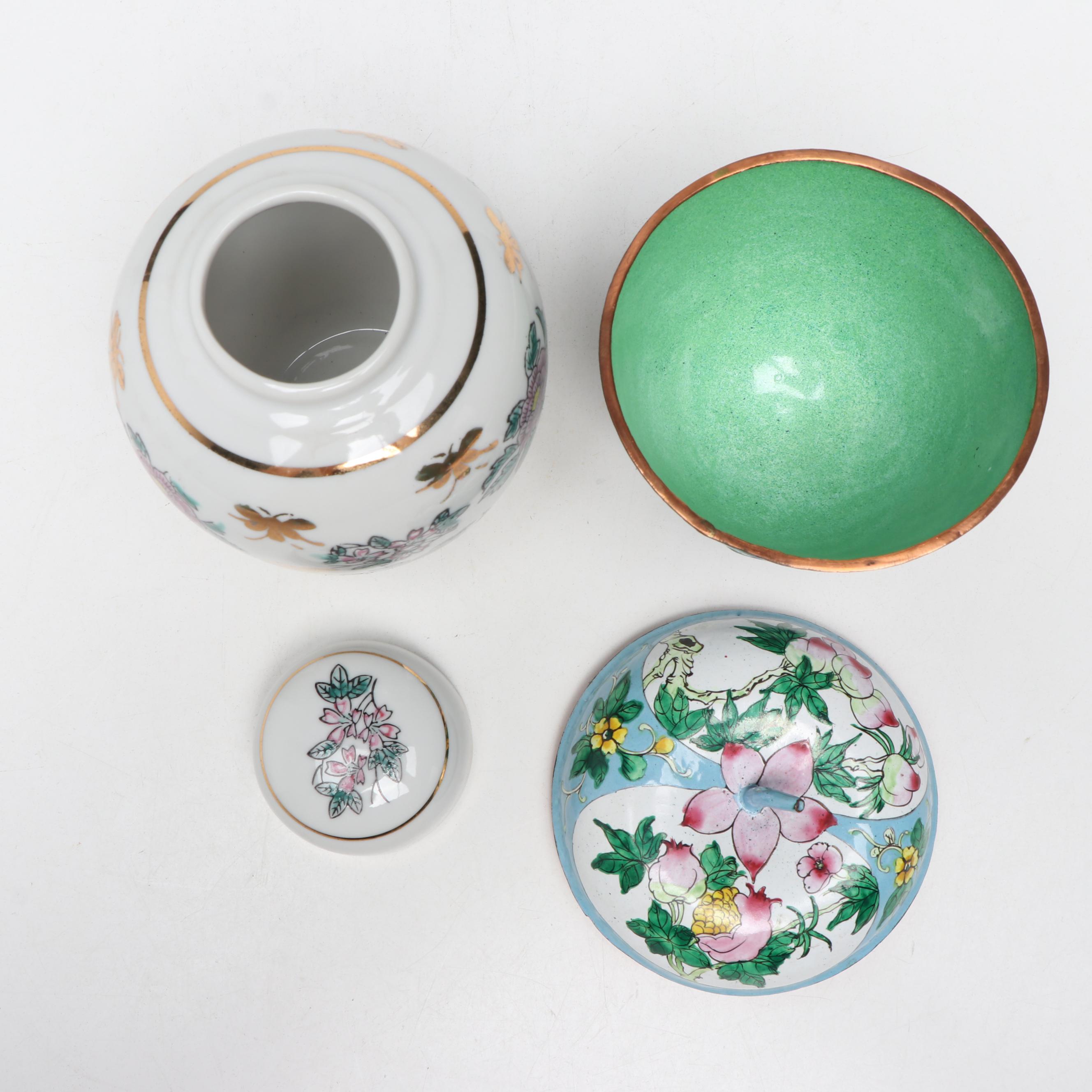 Chinese Enamel Covered Dish with Other Porcelain Décor