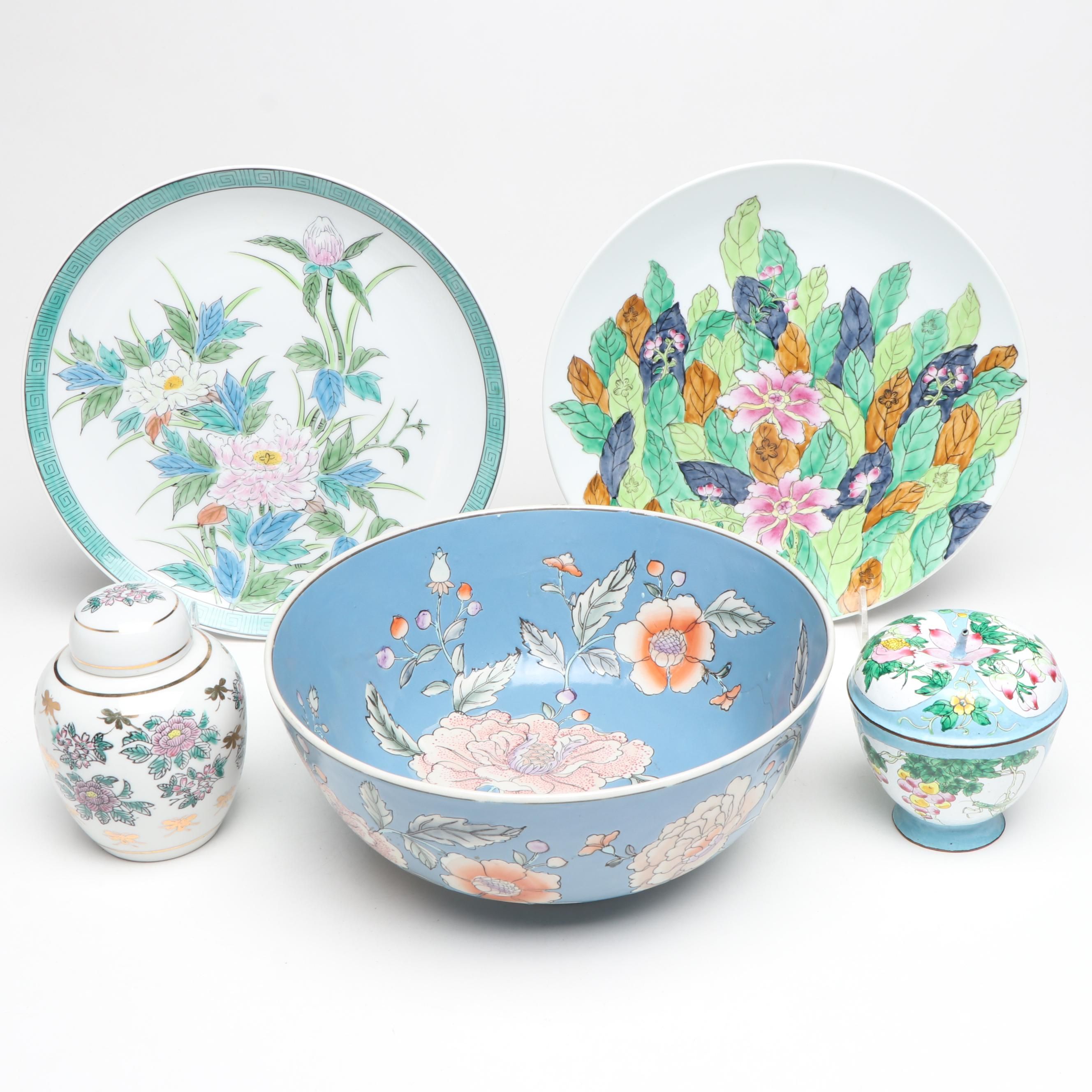 Chinese Enamel Covered Dish with Other Porcelain Décor