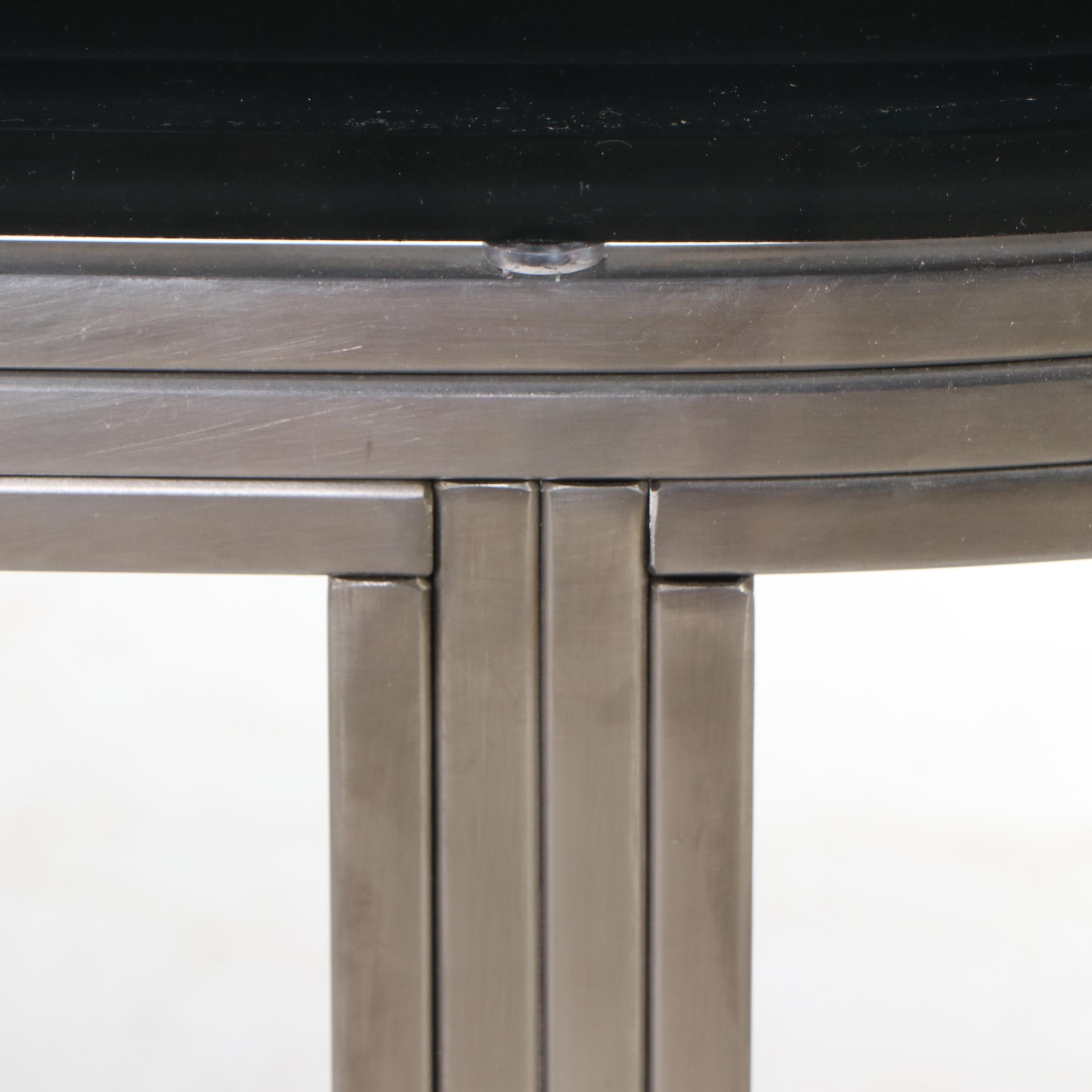 Modernist Style Black Glass and Metal Console Table