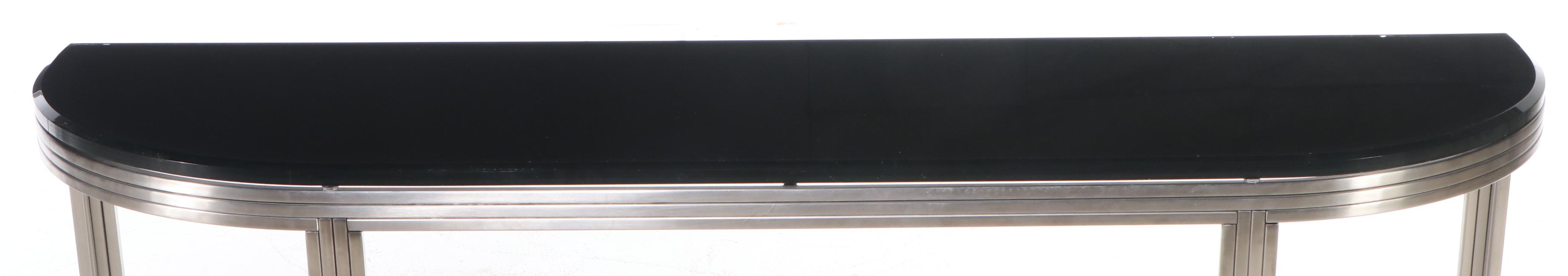 Modernist Style Black Glass and Metal Console Table