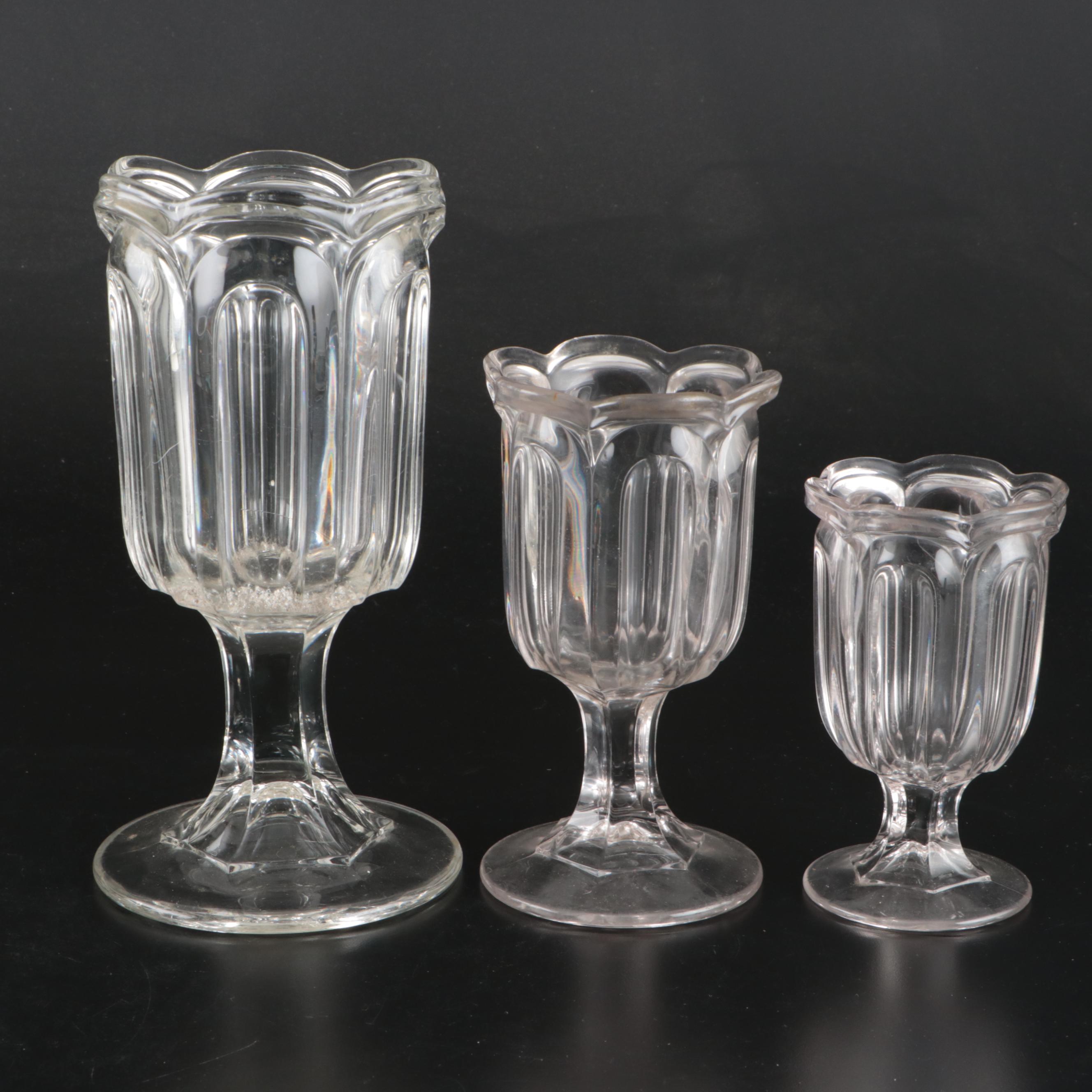 Tulip Glass Vases with Milk Glass Cake Stand and Bowl with Other Glassware
