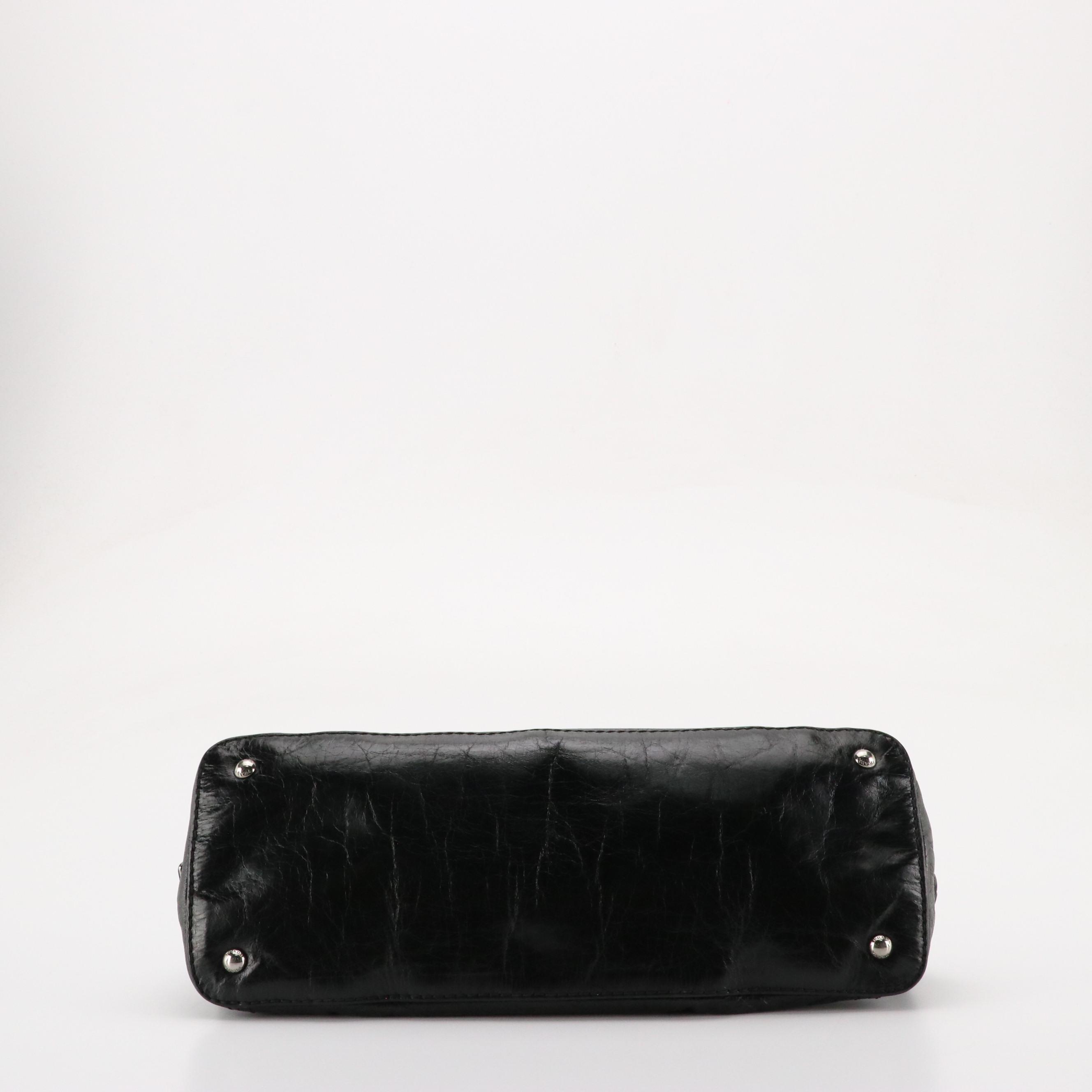 Prada Hinge Framed Two-Way Bag in Black Distressed Vitello Calfskin Leather