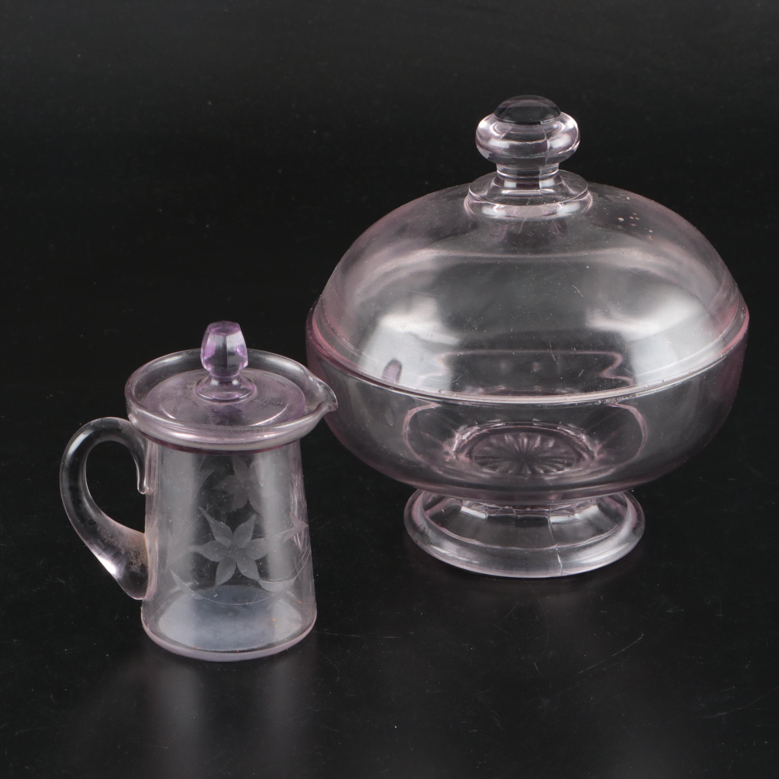 Tulip Glass Vases with Milk Glass Cake Stand and Bowl with Other Glassware