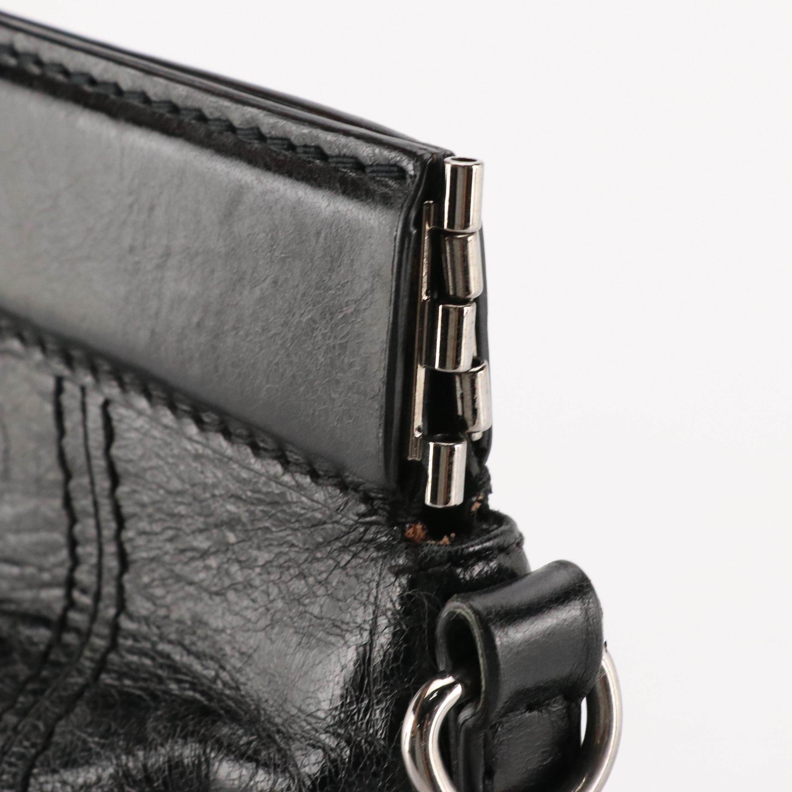 Prada Hinge Framed Two-Way Bag in Black Distressed Vitello Calfskin Leather