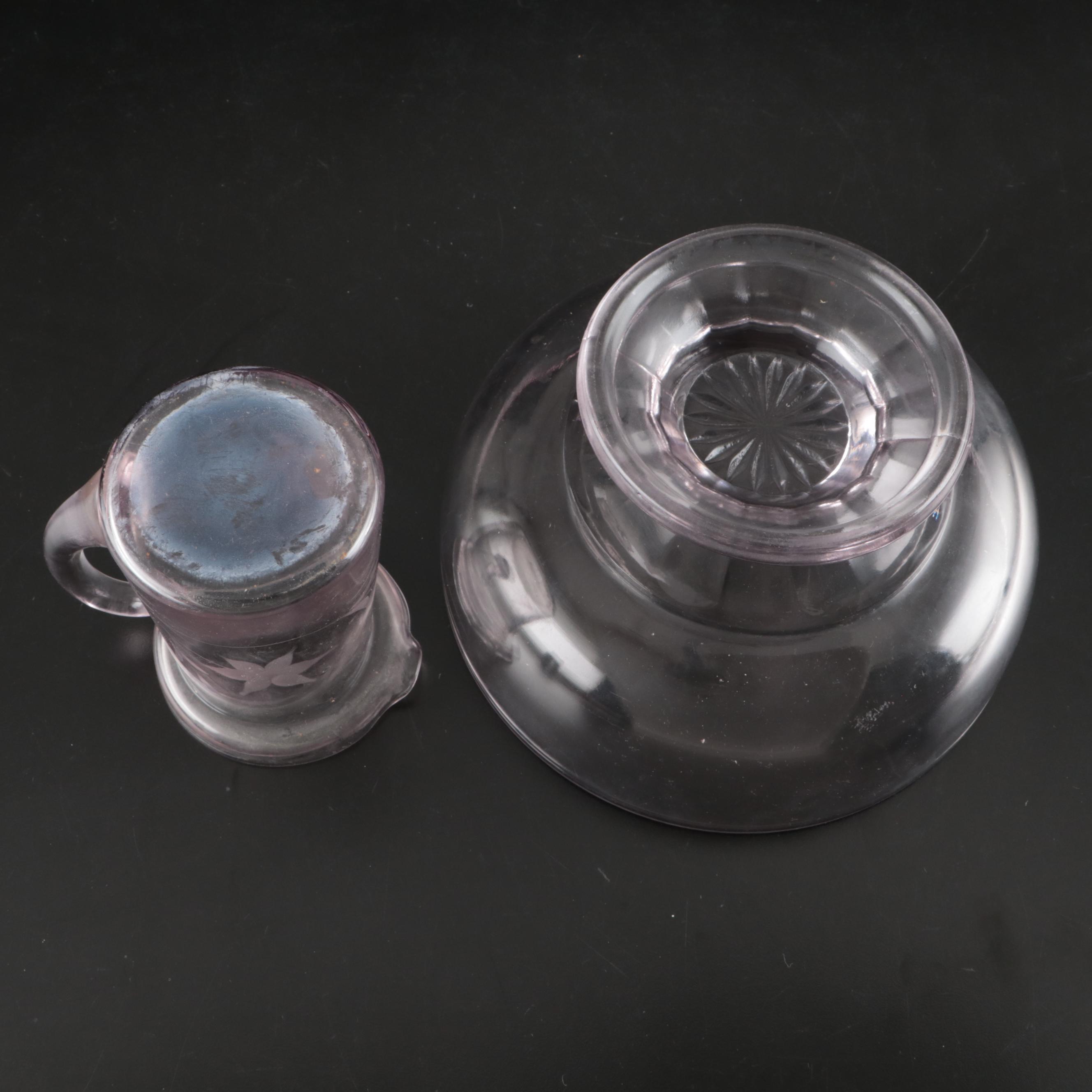 Tulip Glass Vases with Milk Glass Cake Stand and Bowl with Other Glassware