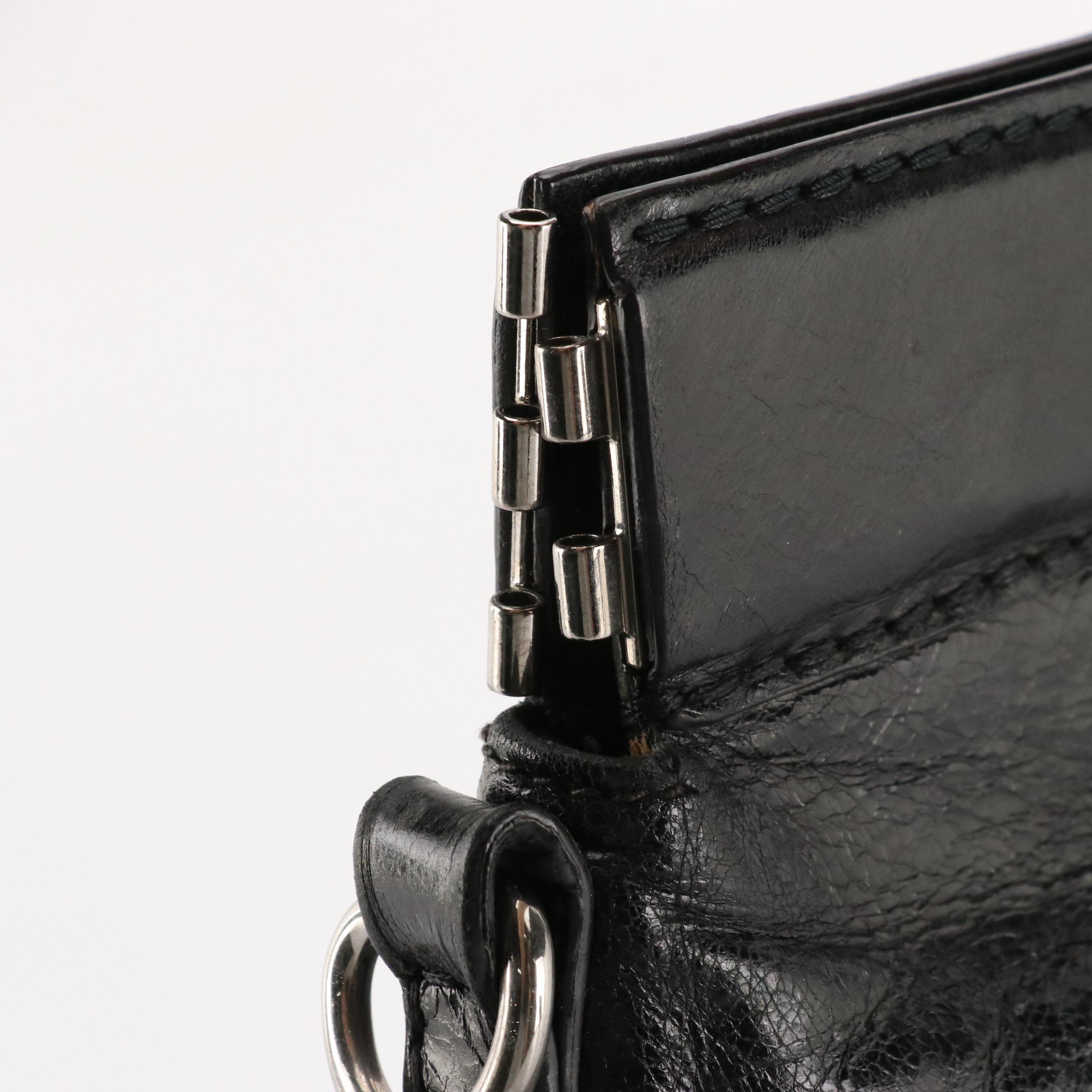 Prada Hinge Framed Two-Way Bag in Black Distressed Vitello Calfskin Leather