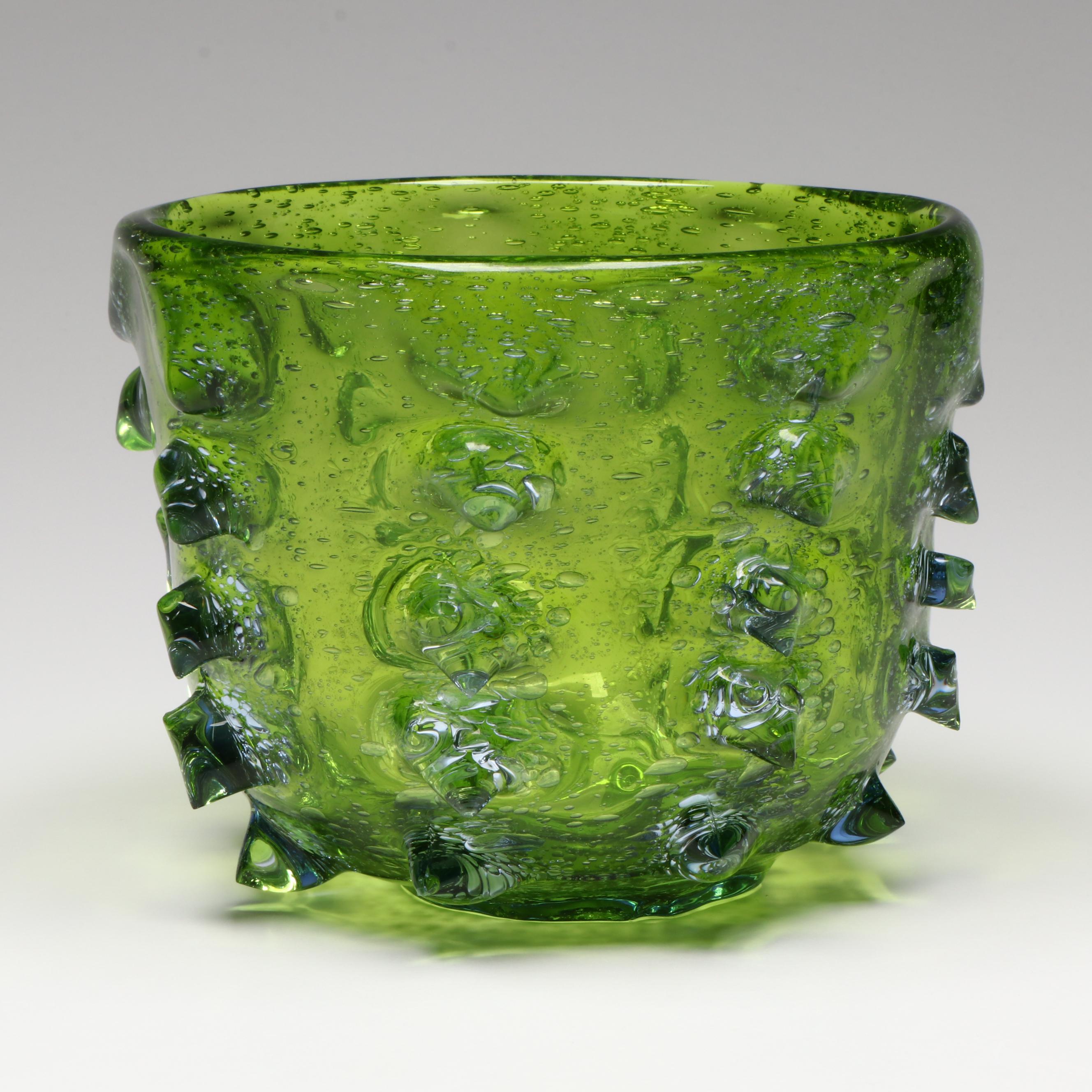 Contemporary Knobbed Art Glass Bowl
