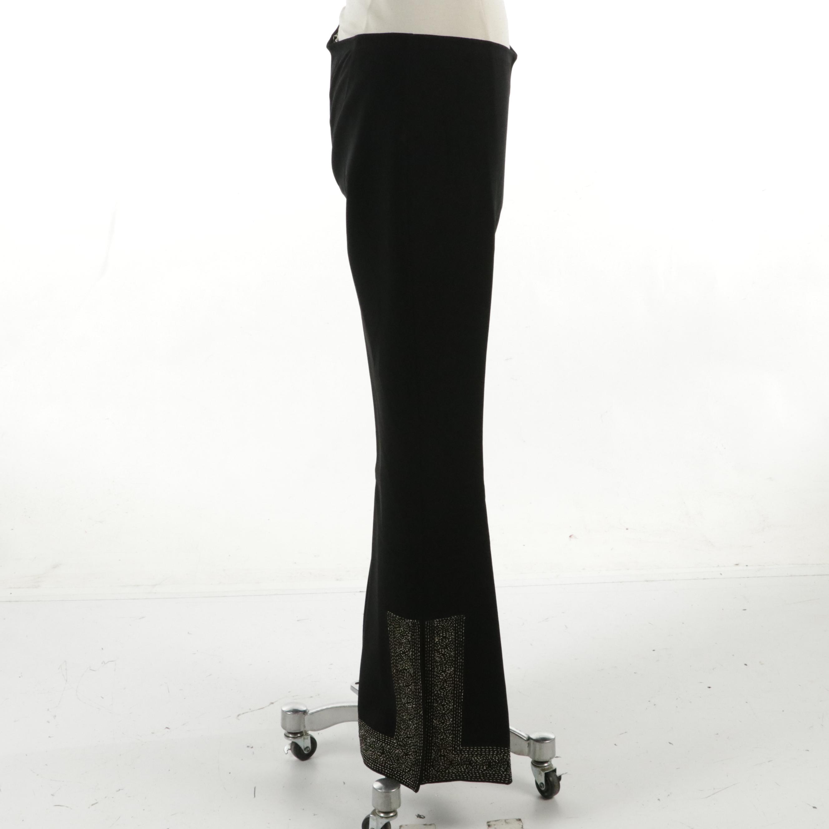 Celine Finition Main Flare Pants in Black Stretch Wool with Embroidered Details