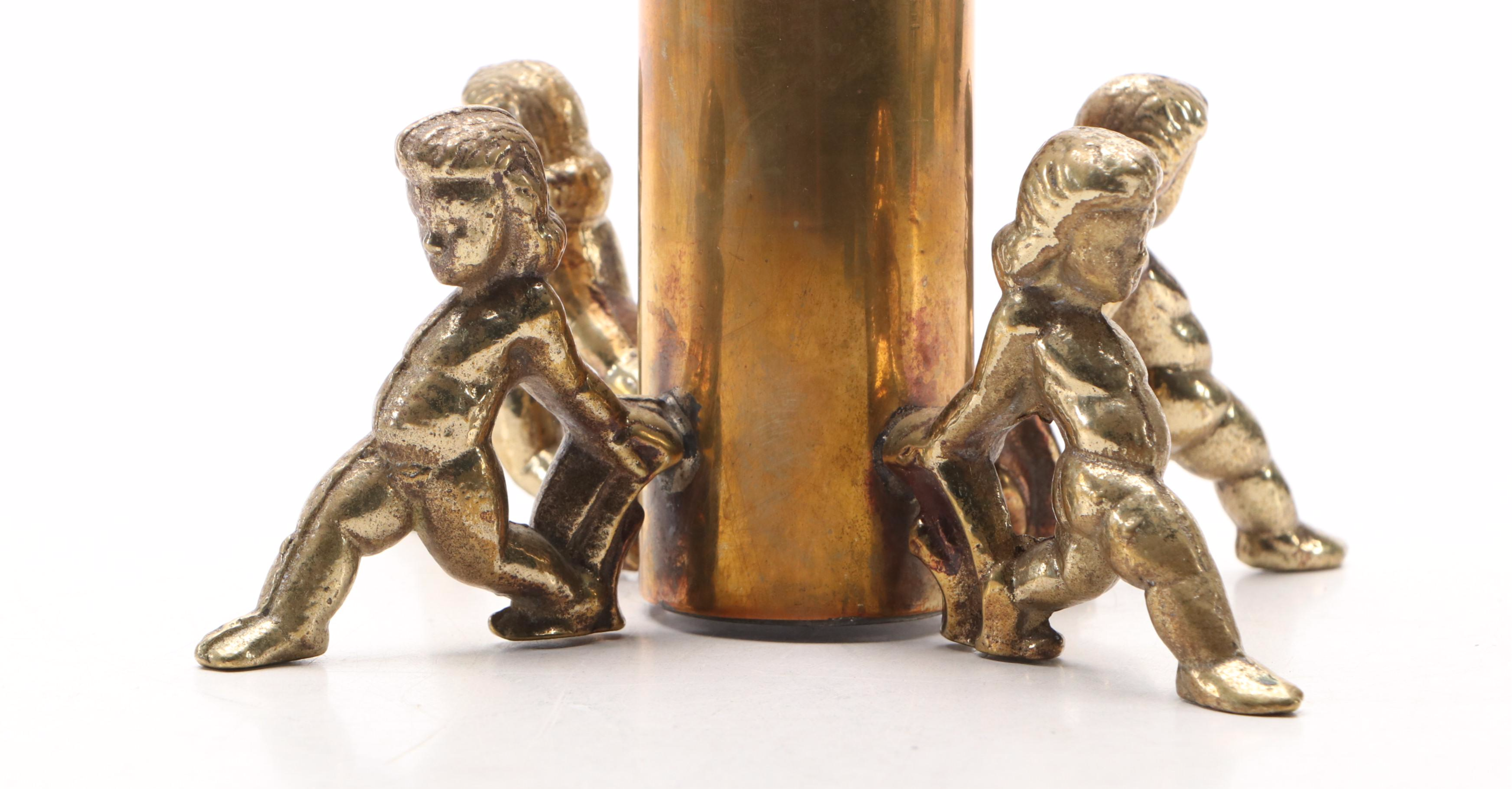 Hollywood Regency Style Putti Brass Candlesticks and Candelabra