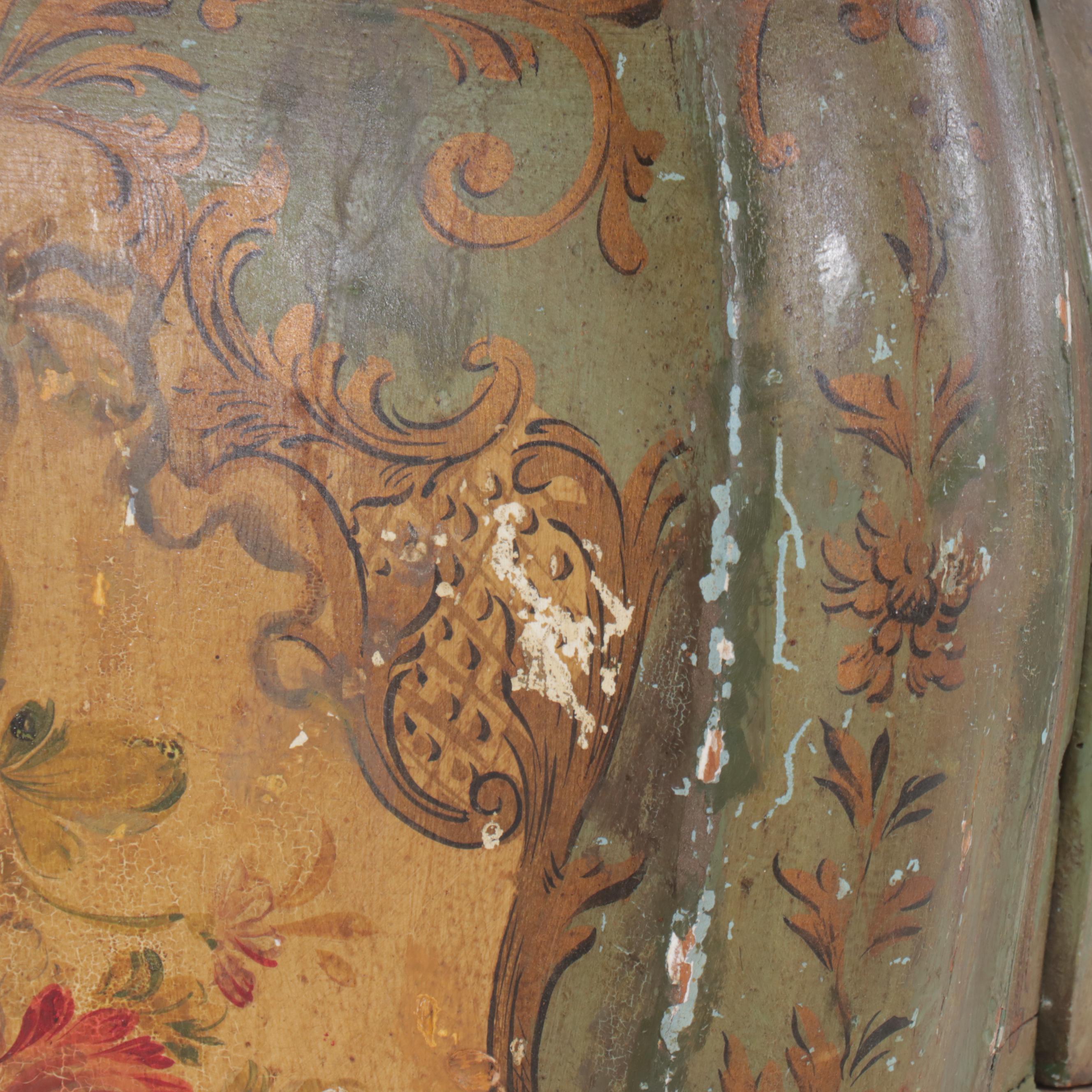 Pair of Venetian Rococo Style Painted End Tables with Glass Tops